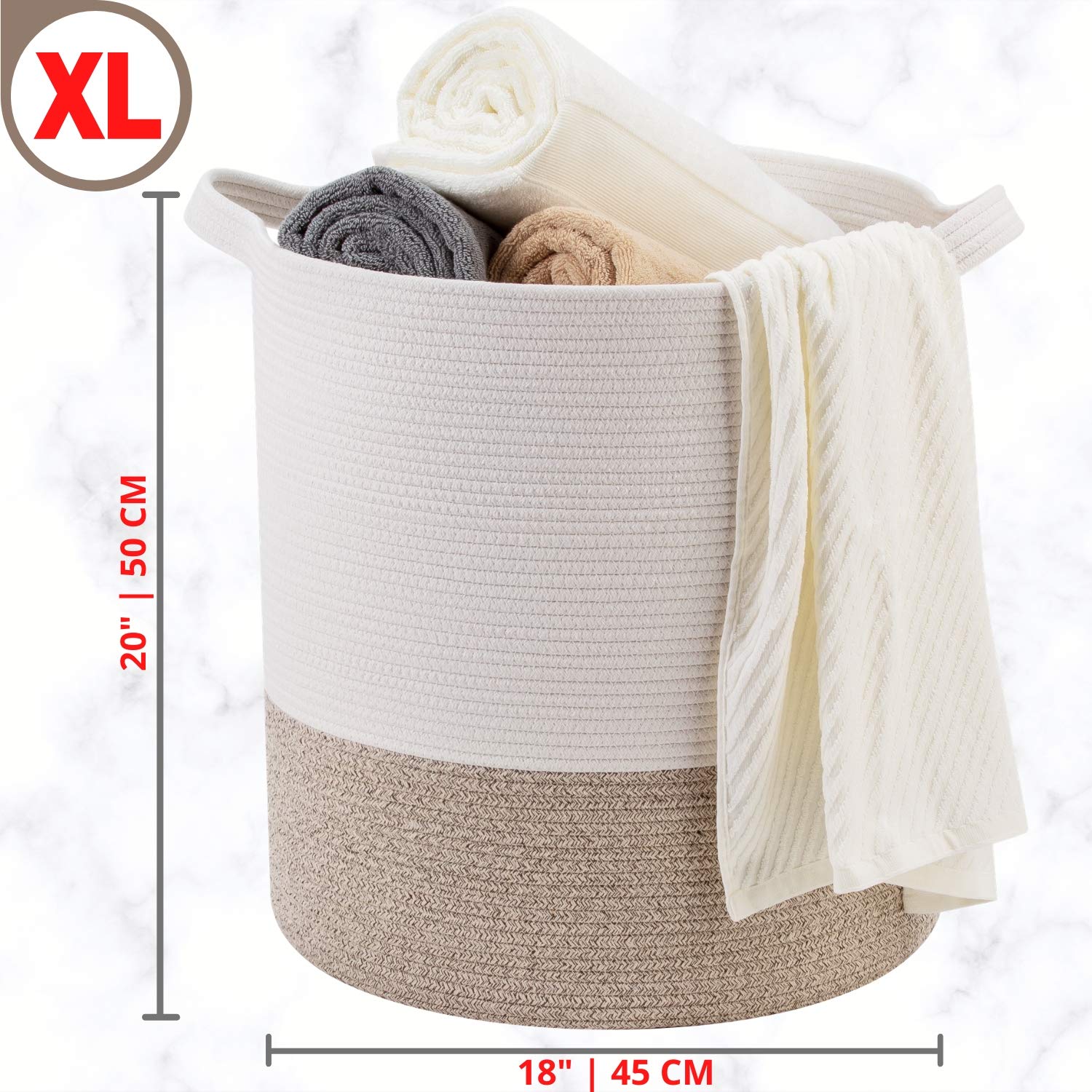83L Extra Large 20x18 Inches Decorative Woven Cotton Rope Basket