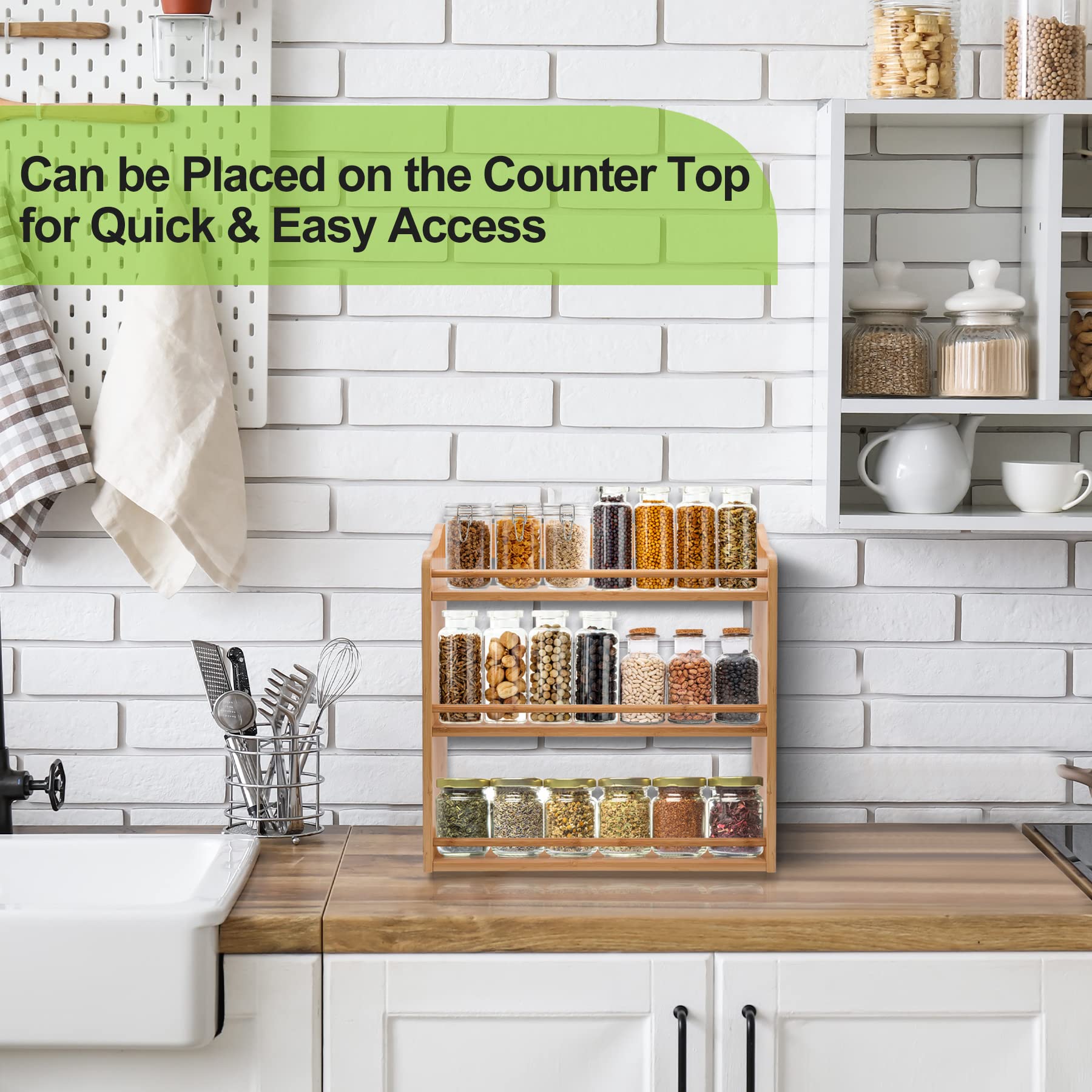 3 Tier Bamboo Spice Rack Wall Mount or Countertop