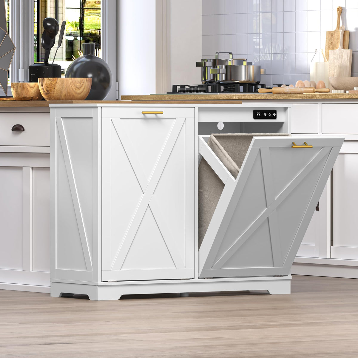 Tilt Out Trash Can Cabinet for 2 Bins