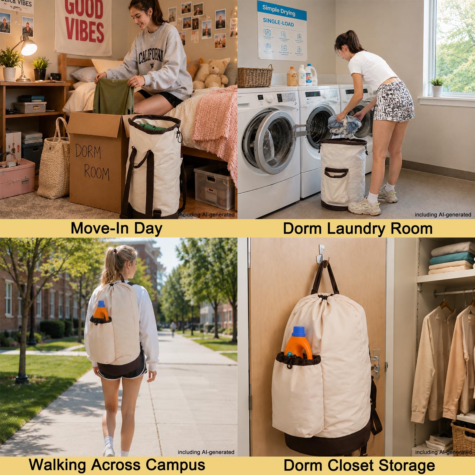 Laundry Bag Backpack with Shoulder Straps and Detergent Holder Clothes
