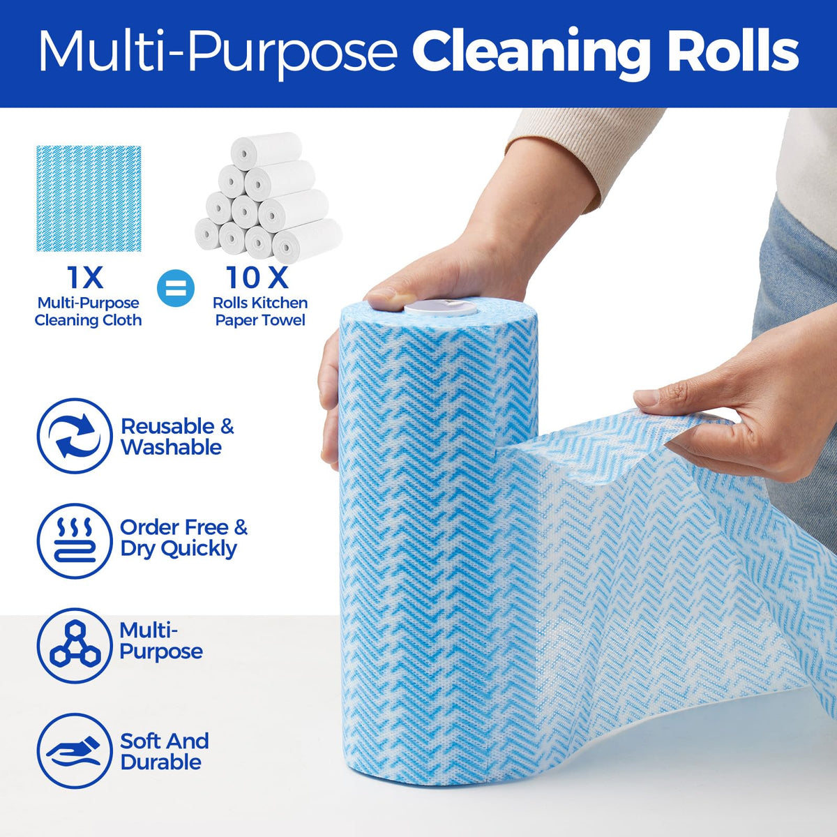 Disposable Cleaning Rolls Reusable Cleaning Cloths Dry Kitchen Towels Dish Cloths Handi Wipes 2 Roll (200 Count)