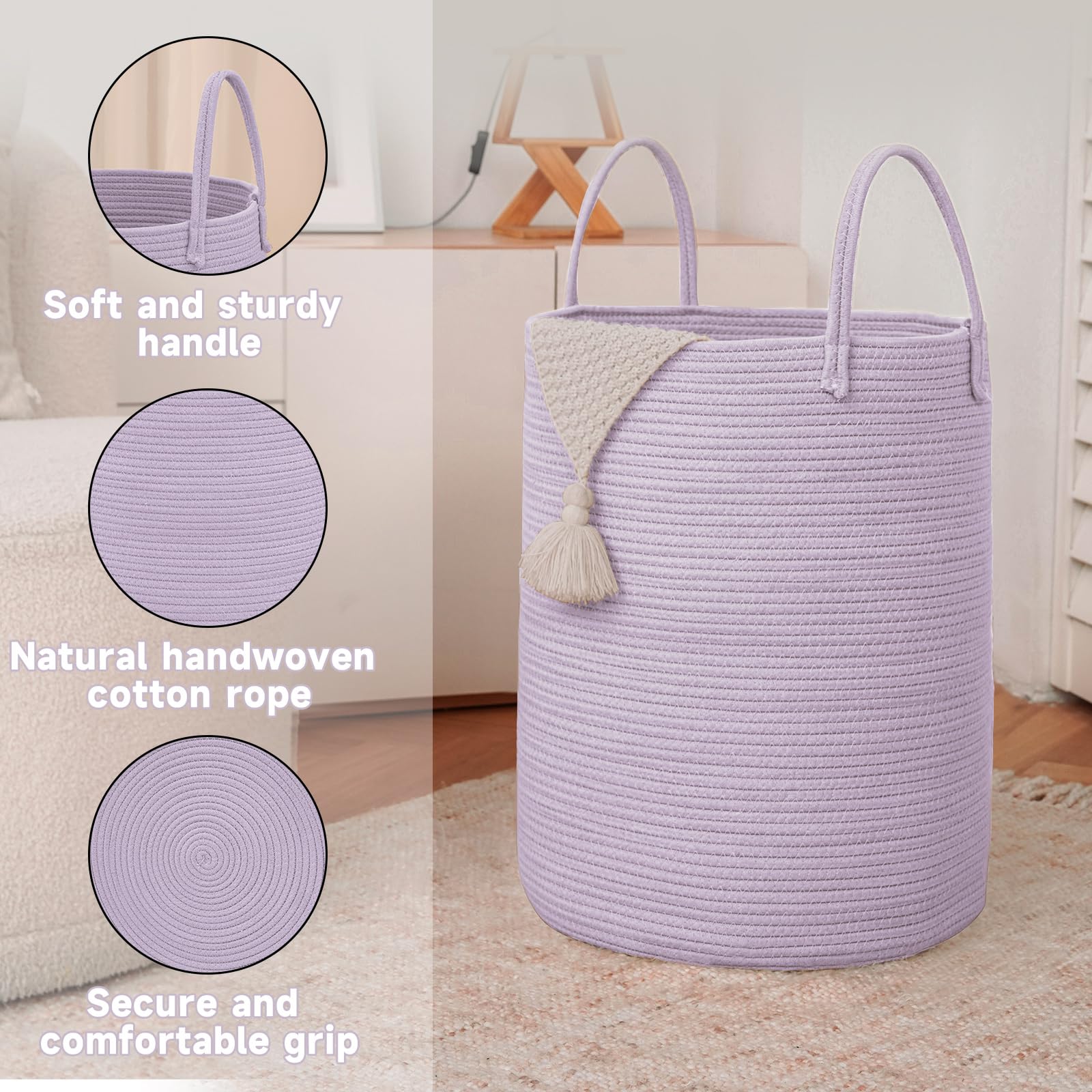 100L Cotton Rope Laundry Basket Hamper