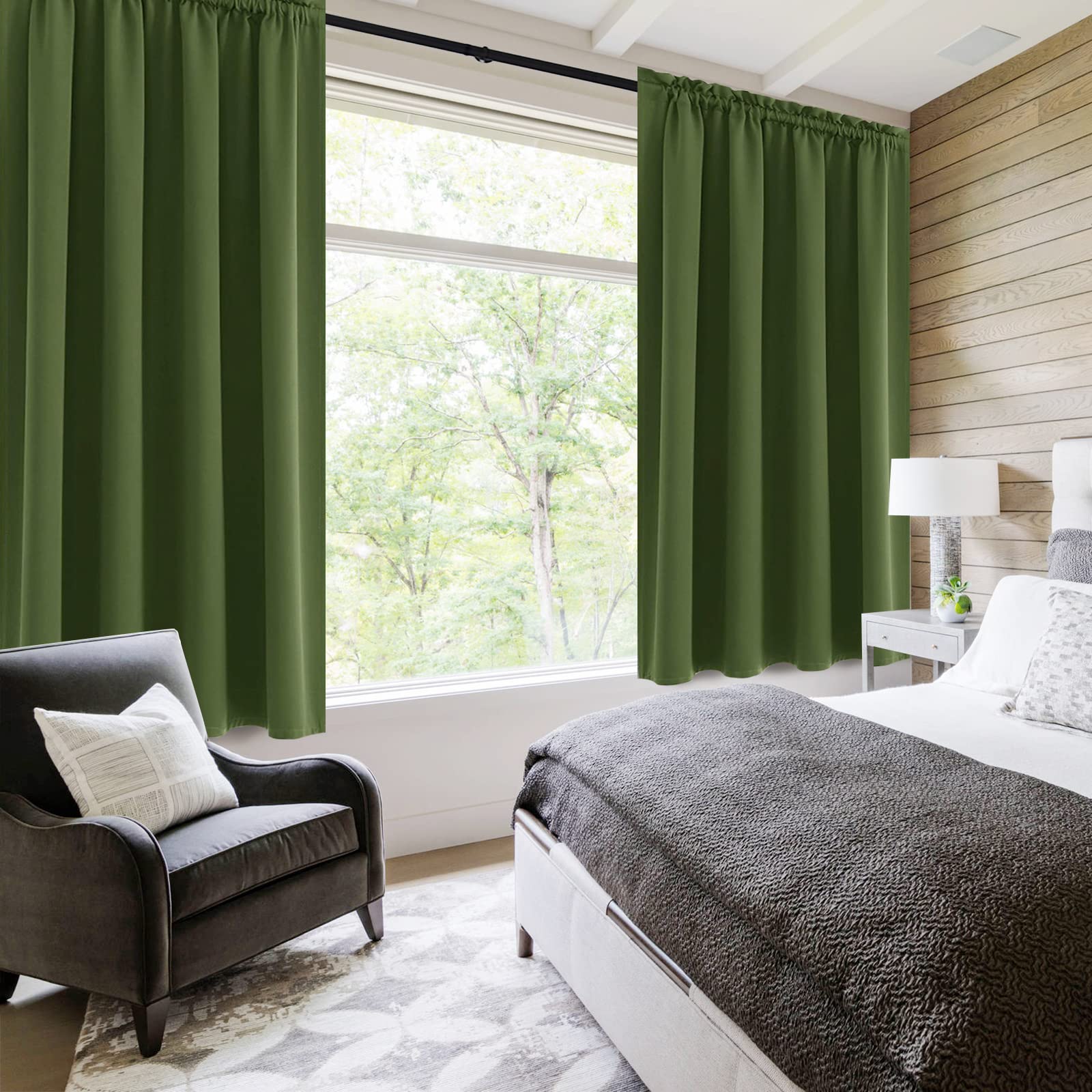 Blackout Curtains for Bedroom 52 x 54 Inch Long Olive Green 2 Panels (2 Count)