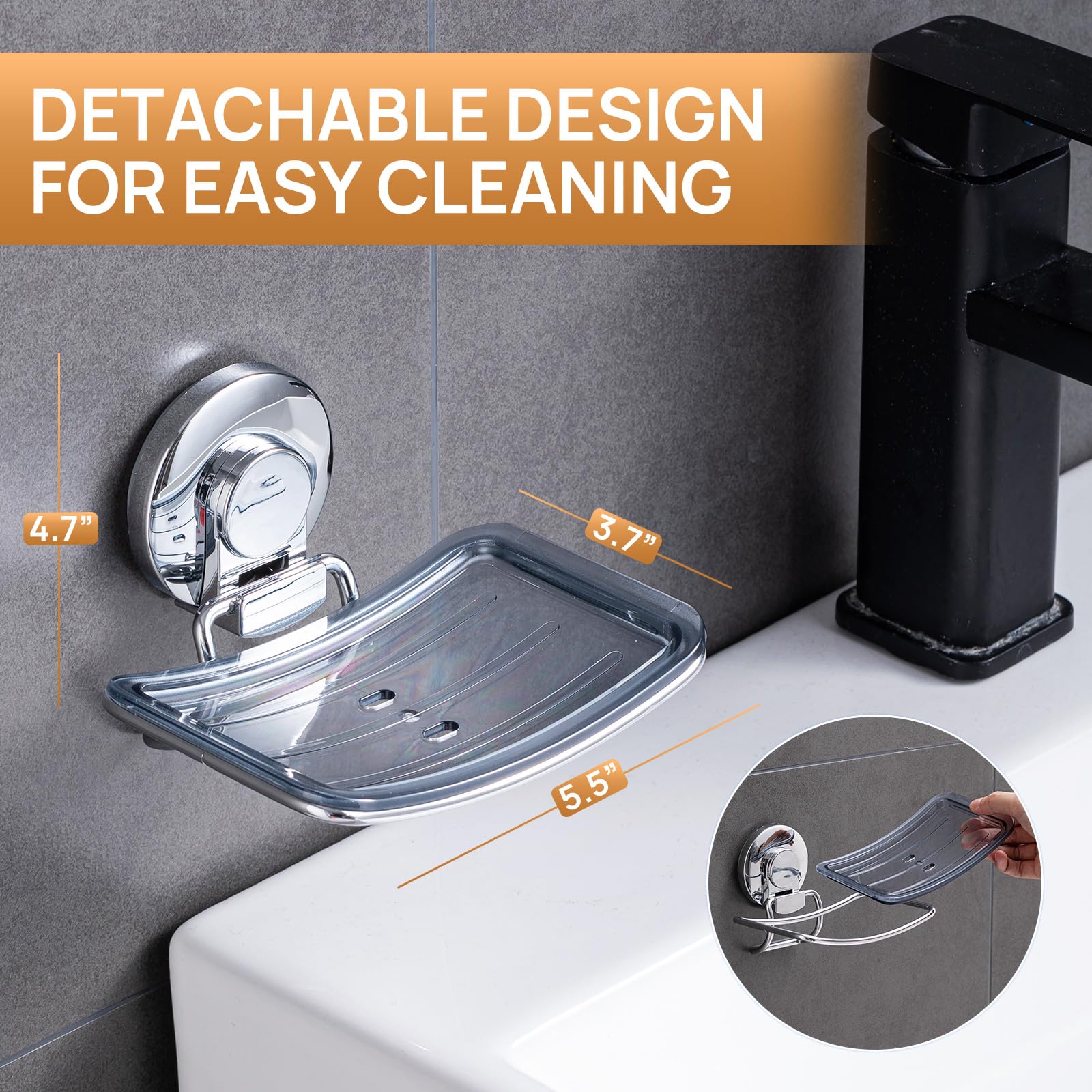 Chrome Suction Cup Soap Dish Holder for Shower Wall Drill
