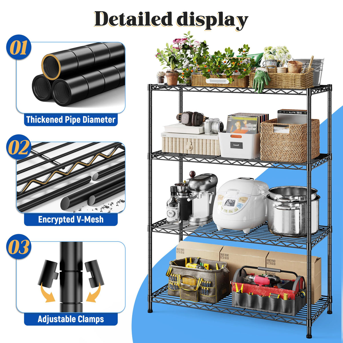 Heavy Duty 4 Tier 620LBS Storage Rack