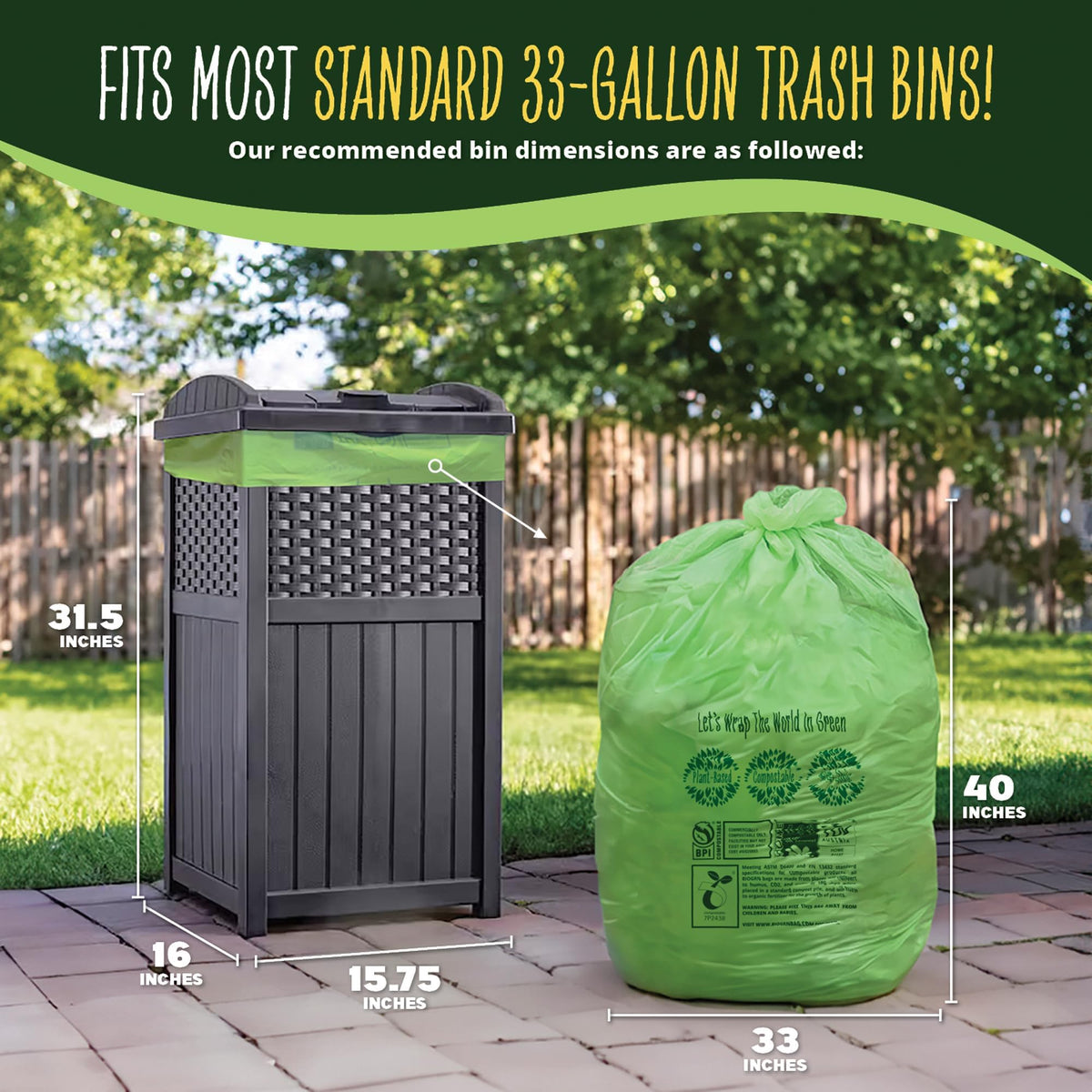 30 33 Gallon Compost Bags 30 Bags Yard Waste Bags Flat (30 Count)