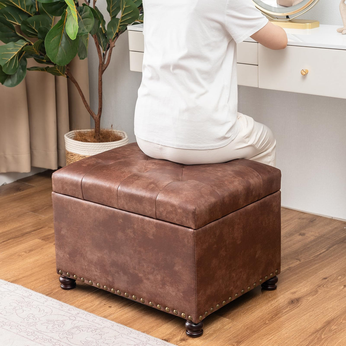 Leather Storage Ottoman