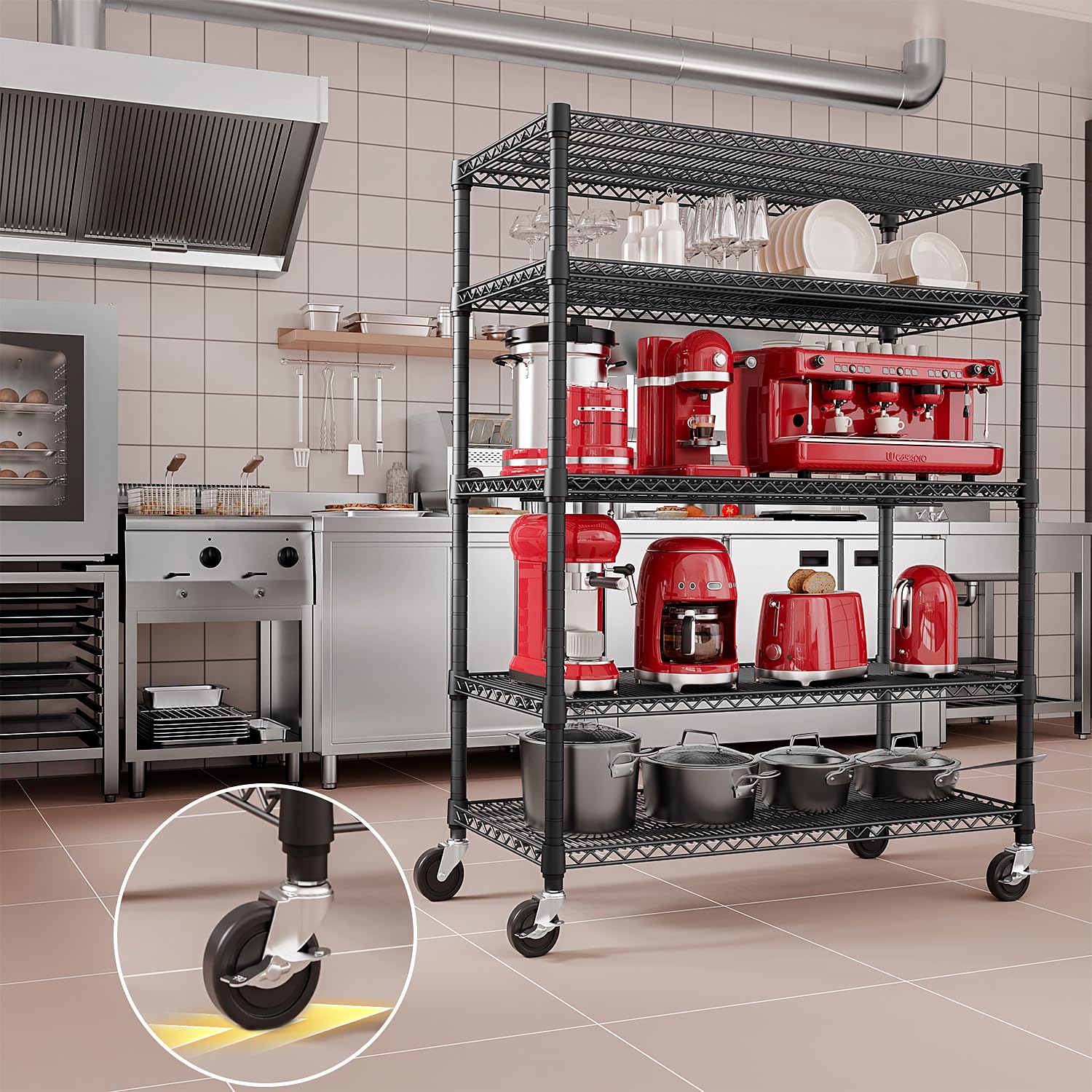 Garage Shelving Wide Storage Shelves 5 Tier Metal Shelves 4000 LBS Heavy Duty Adjustable Utility Shelf Rack Black 23.6" D x 53.1" W x 73.6" H (5 Count)
