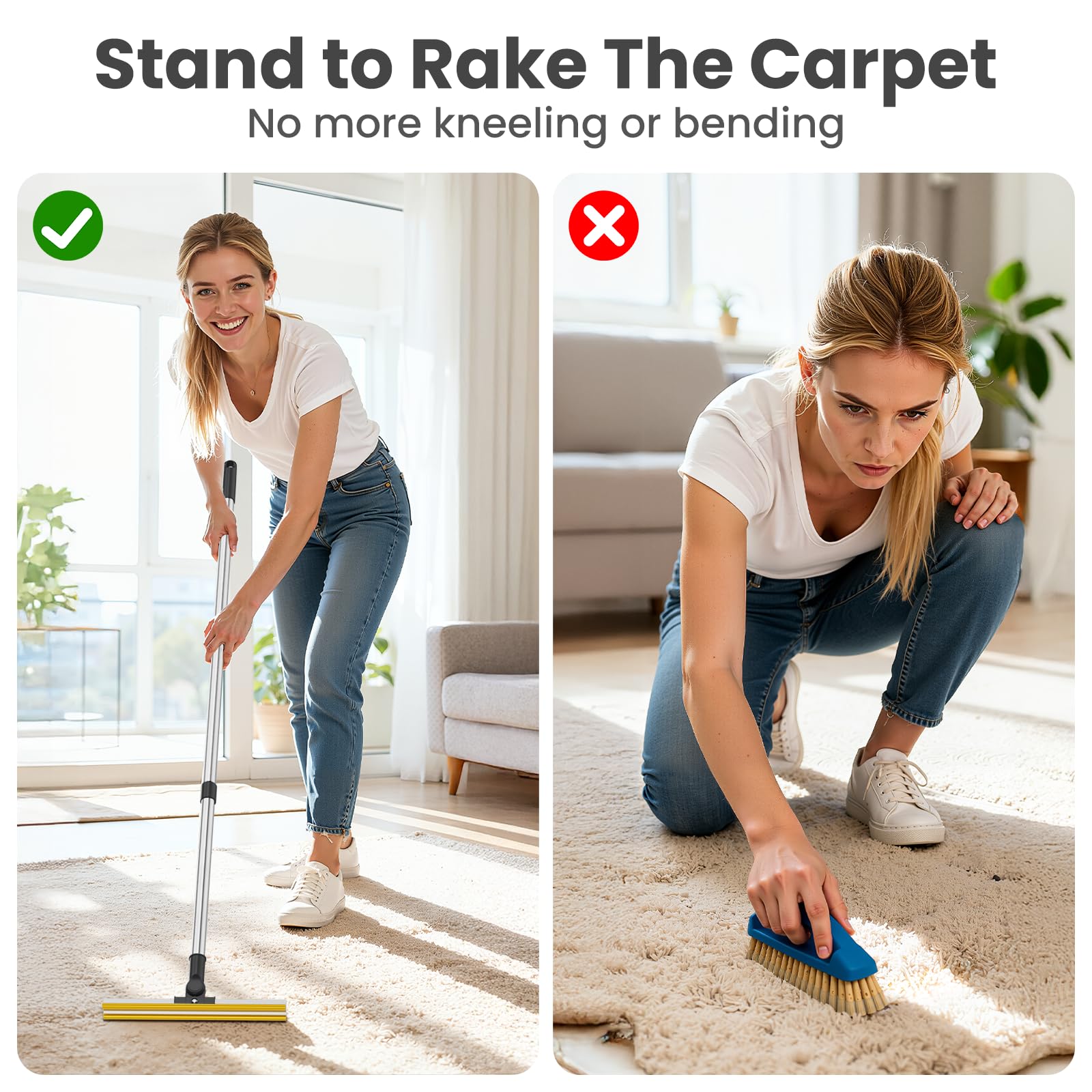 3 in 1 Carpet Rake for Pet Hair Removal