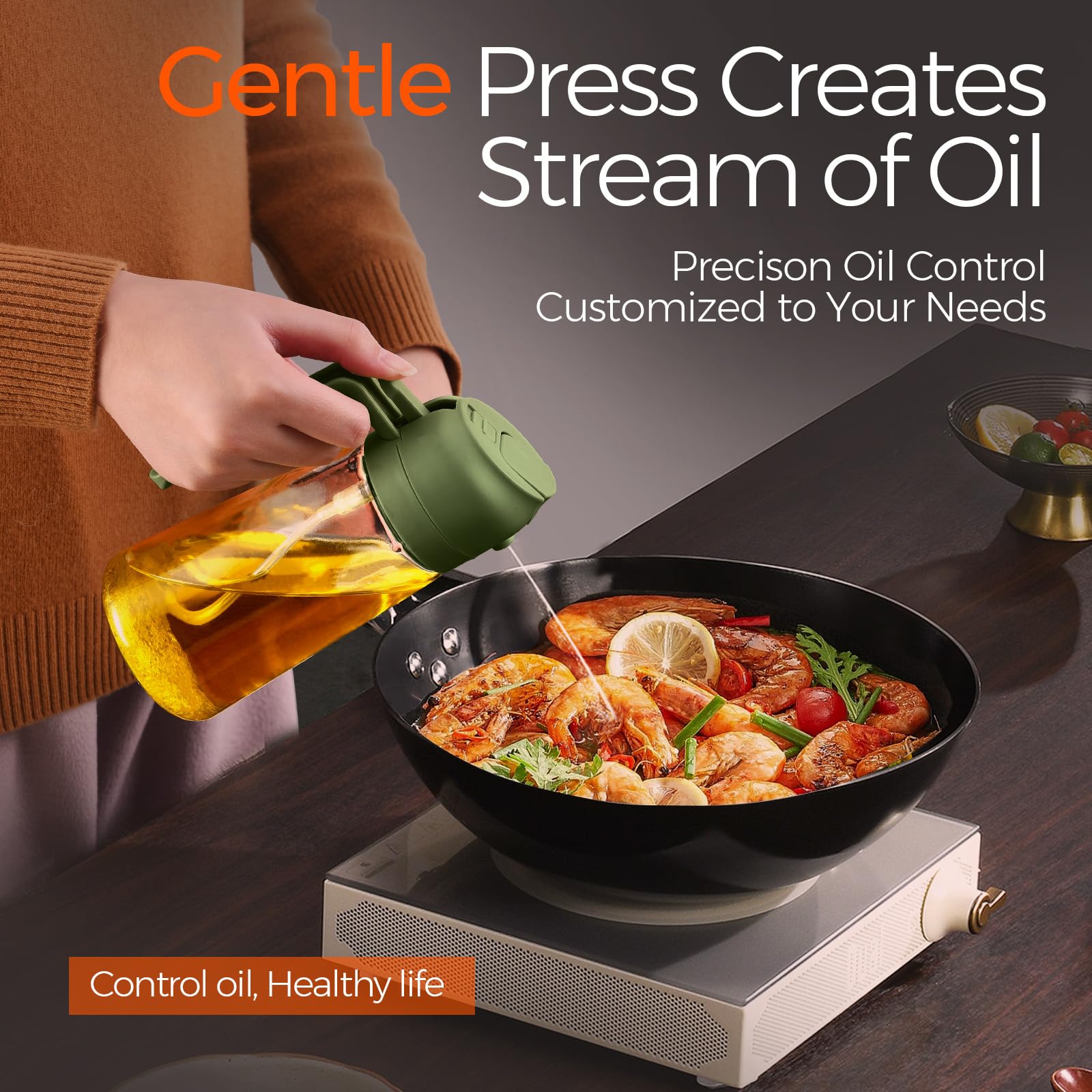 16 oz 2-in-1 Glass Olive Oil Sprayer for Cooking, BlackOliveGreen
