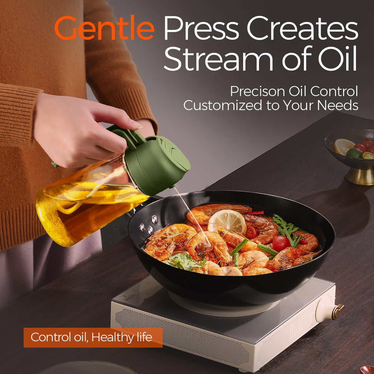 16 oz 2-in-1 Glass Olive Oil Sprayer for Cooking, BlackOliveGreen
