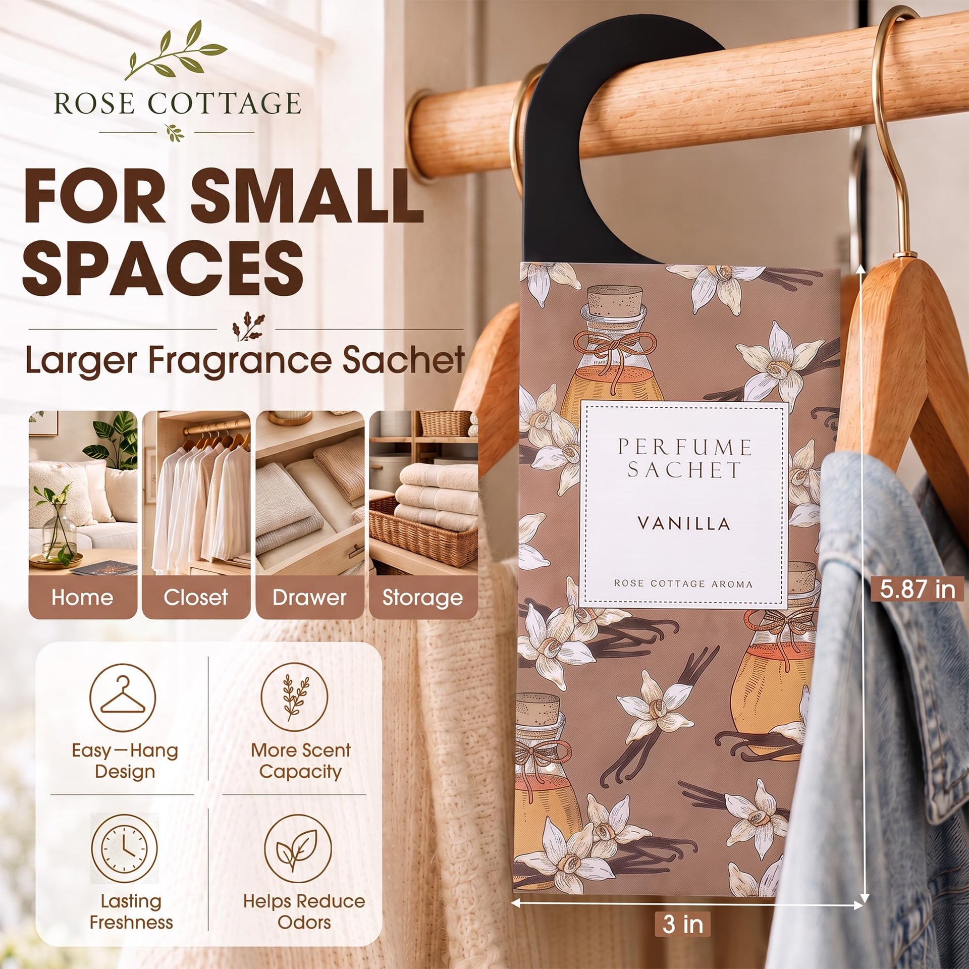 Large 12 Packs Vanilla Hanging Scented Sachets Long (12 Count)