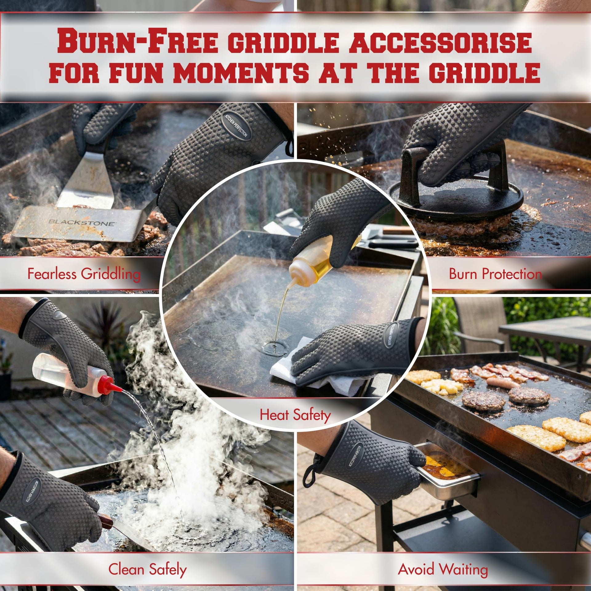 Silicone Griddle Grill Gloves Heat Resistant Oven Mitts