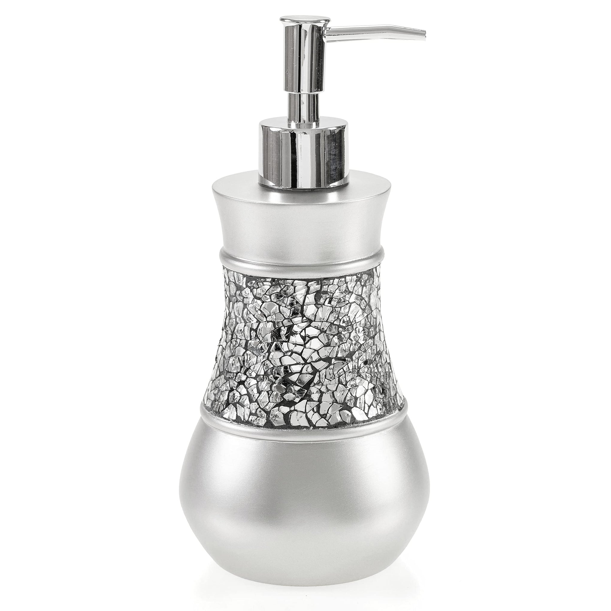 Crackled Glass Silver Hand Soap Dispenser for Bathroom (2 Count)