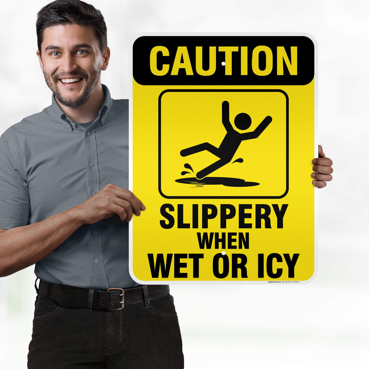 Caution Slippery When Wet Sign or ICY Sign