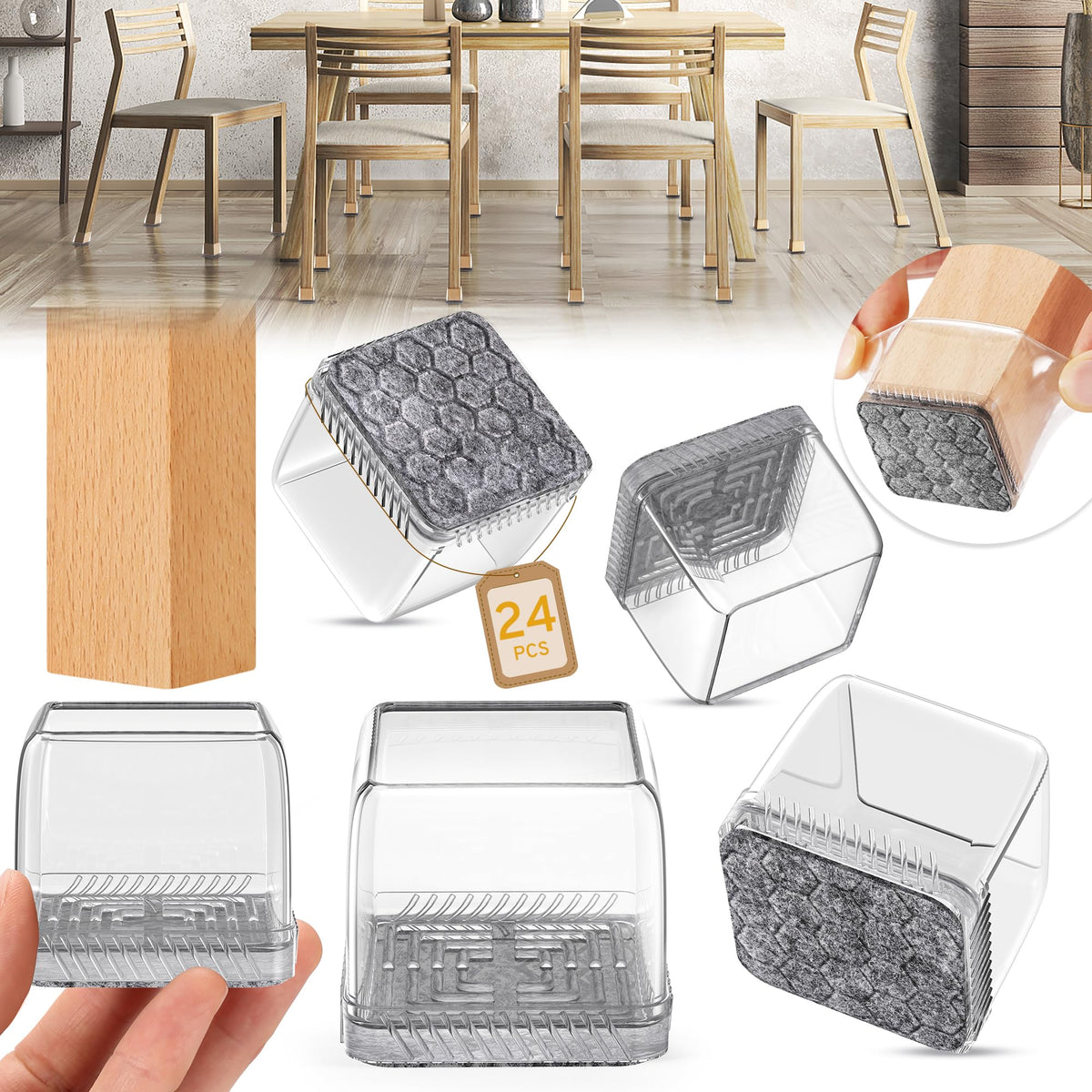 24PCS Square Chair Leg Floor Protectors (24 Count)