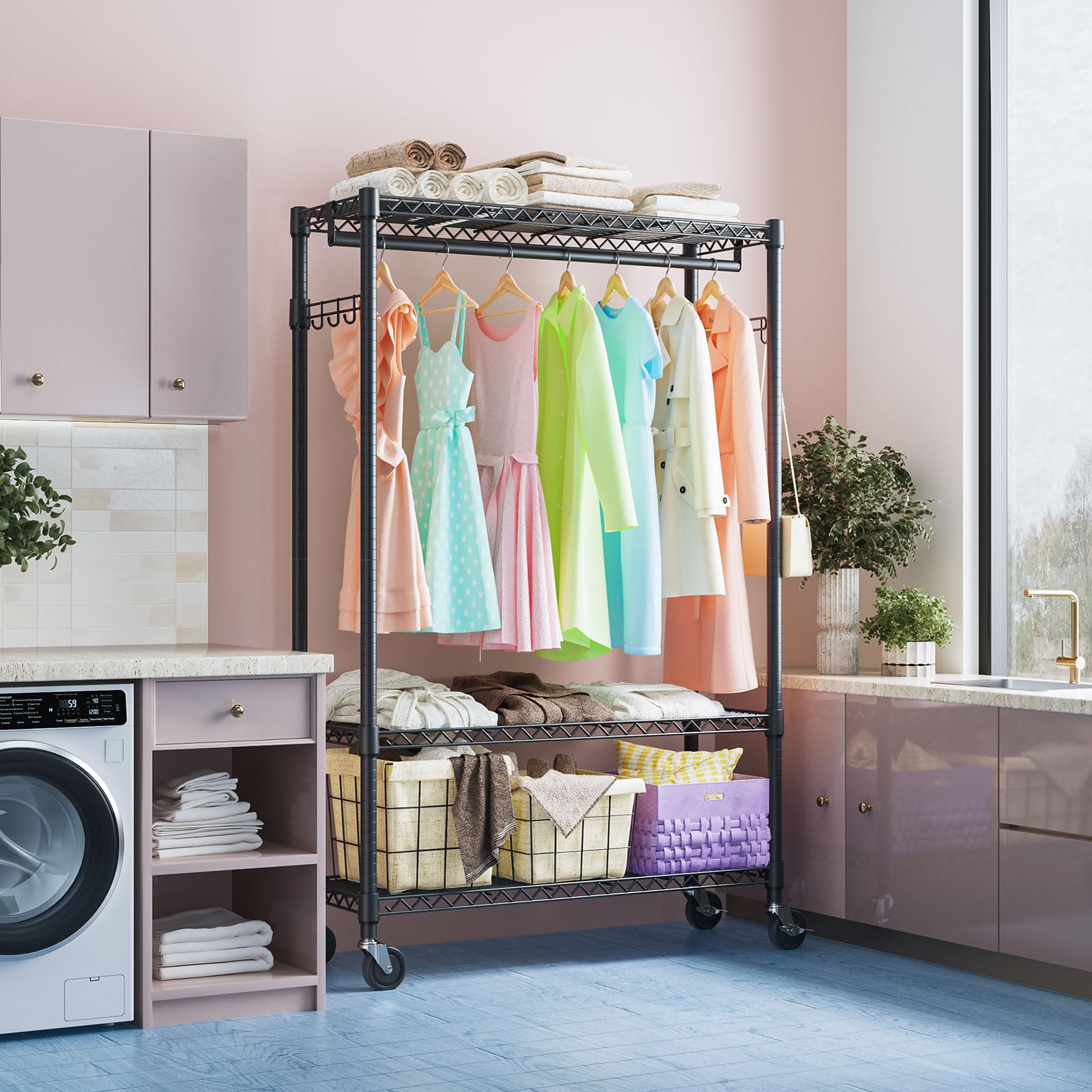 Heavy Duty Rolling Garment Rack Wire Clothes Rack for Hanging Clothes