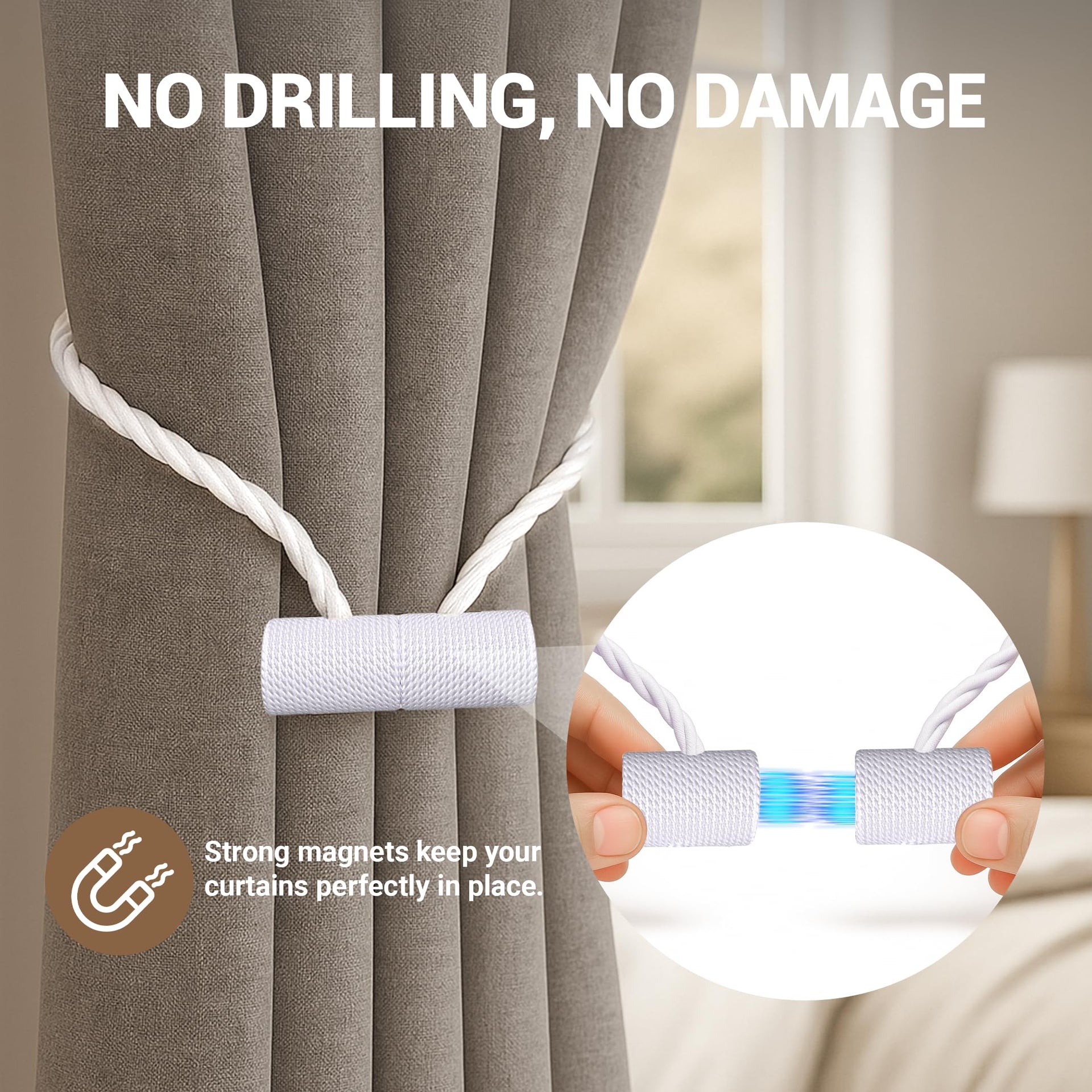 Magnetic Curtain Tiebacks White 2pcs (2 Count)