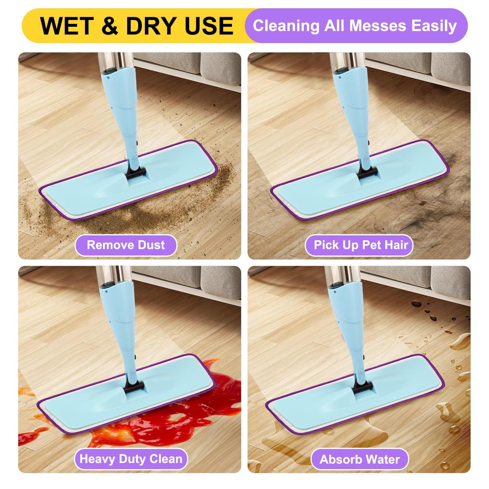 16.5 inch Reusable Mop Pads Microfiber Spray Mop Replacement Heads for Wet