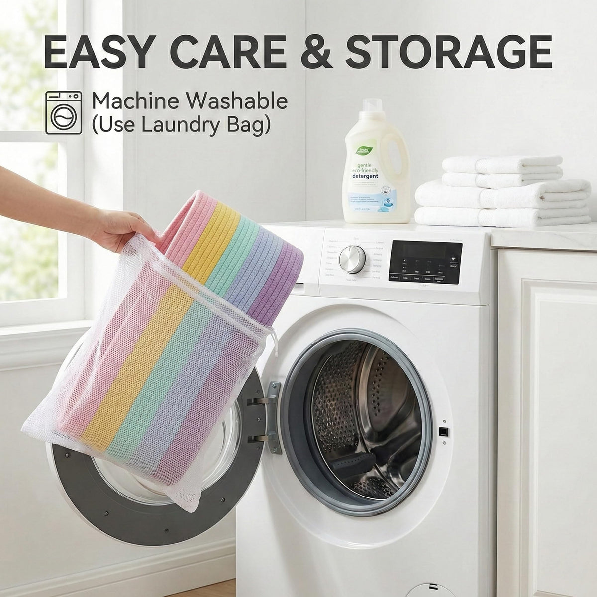 115L Extra Large Machine Washable Cotton Rope Blanket Basket