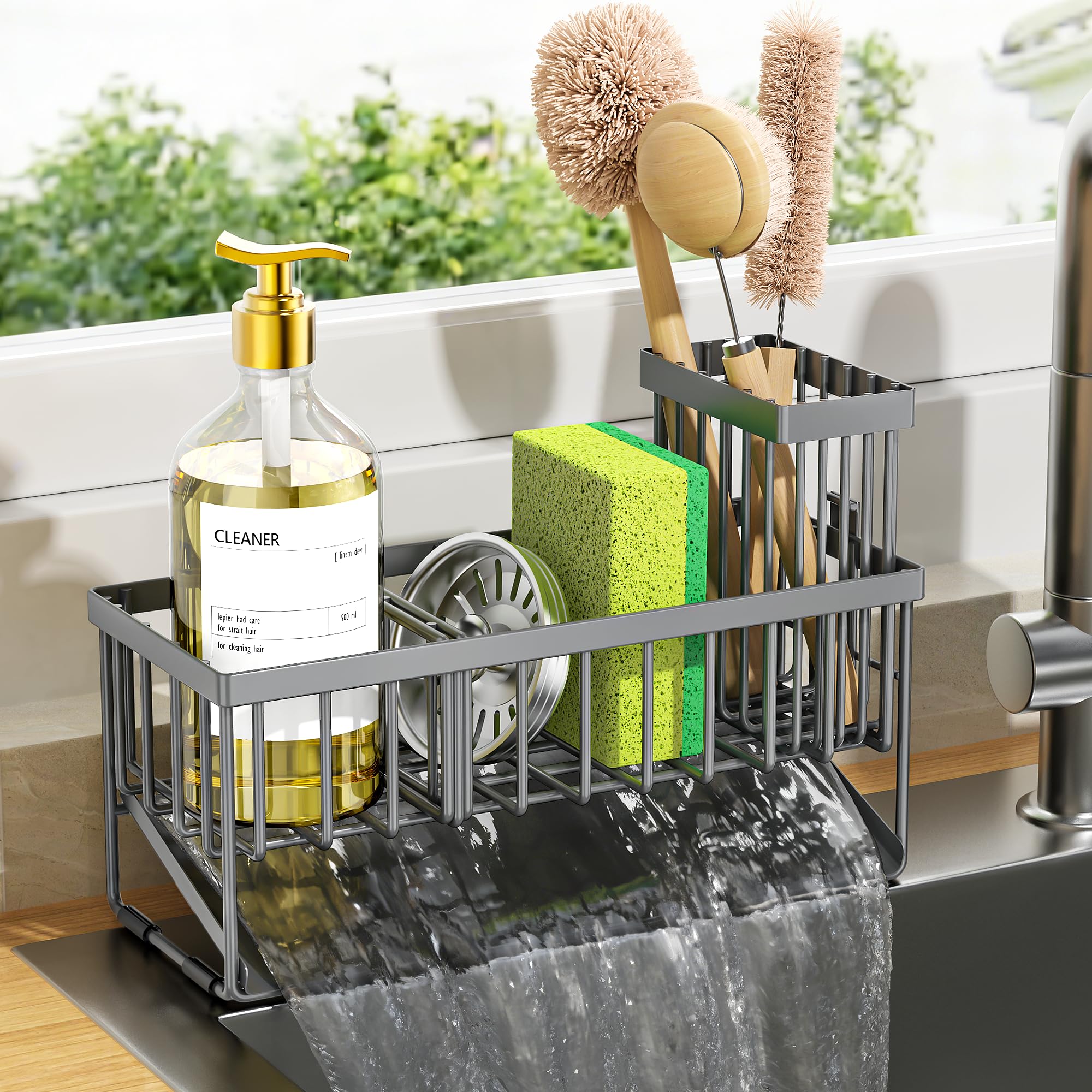 Sink Caddy Organzier with High Brush Holder