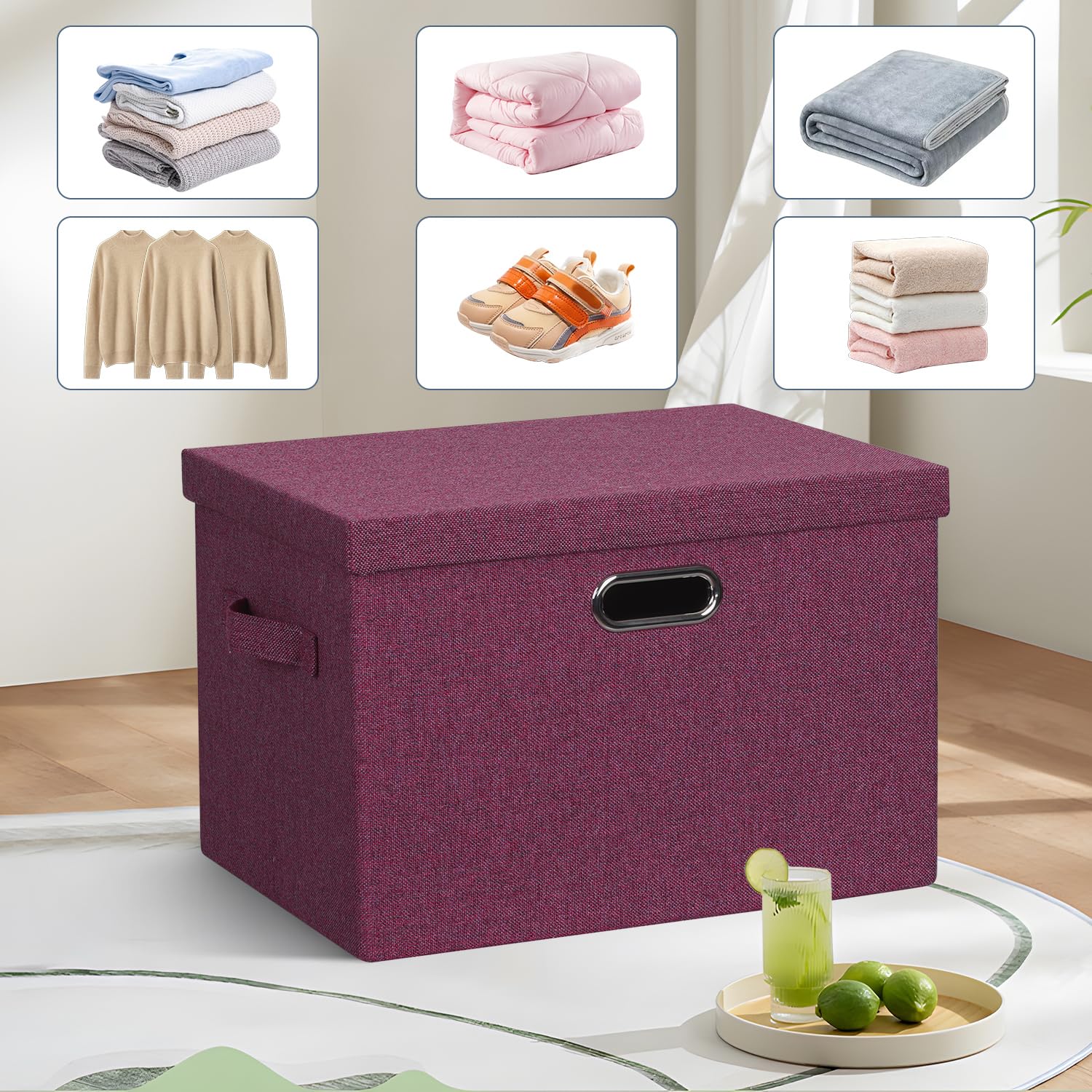 Storage Bins with Lids Fabric Closet Organizers Cubes Office Organization (3 Count)