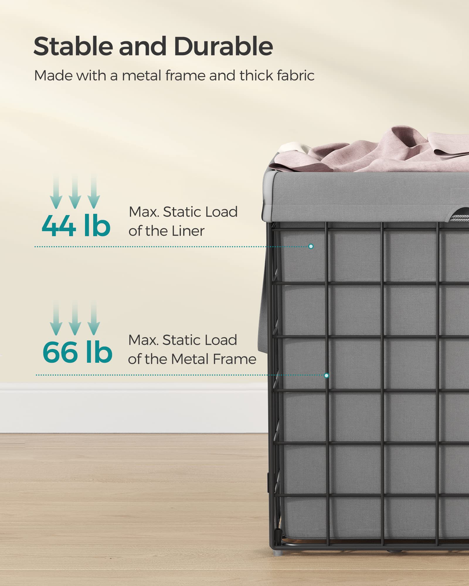 29 Gal. (110L) Laundry Basket, Laundry Hamper, Collapsible Clothes Hamper, Removable and Washable Liner, Metal Wire Frame, for Bedroom Bathroom, Black and Gray ULCB111G01 - ModHome Supplies