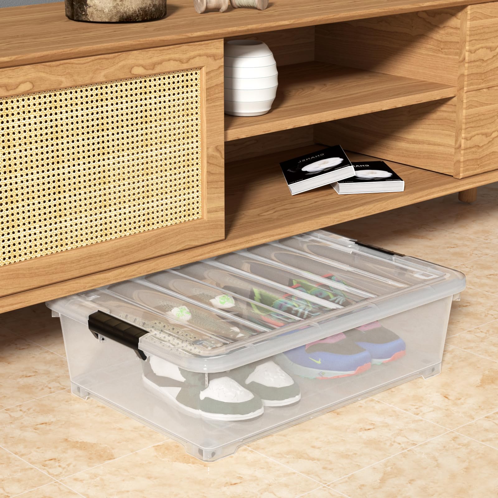 25 Quart Clear Under Bed Storage Container with Wheels (4 Count)