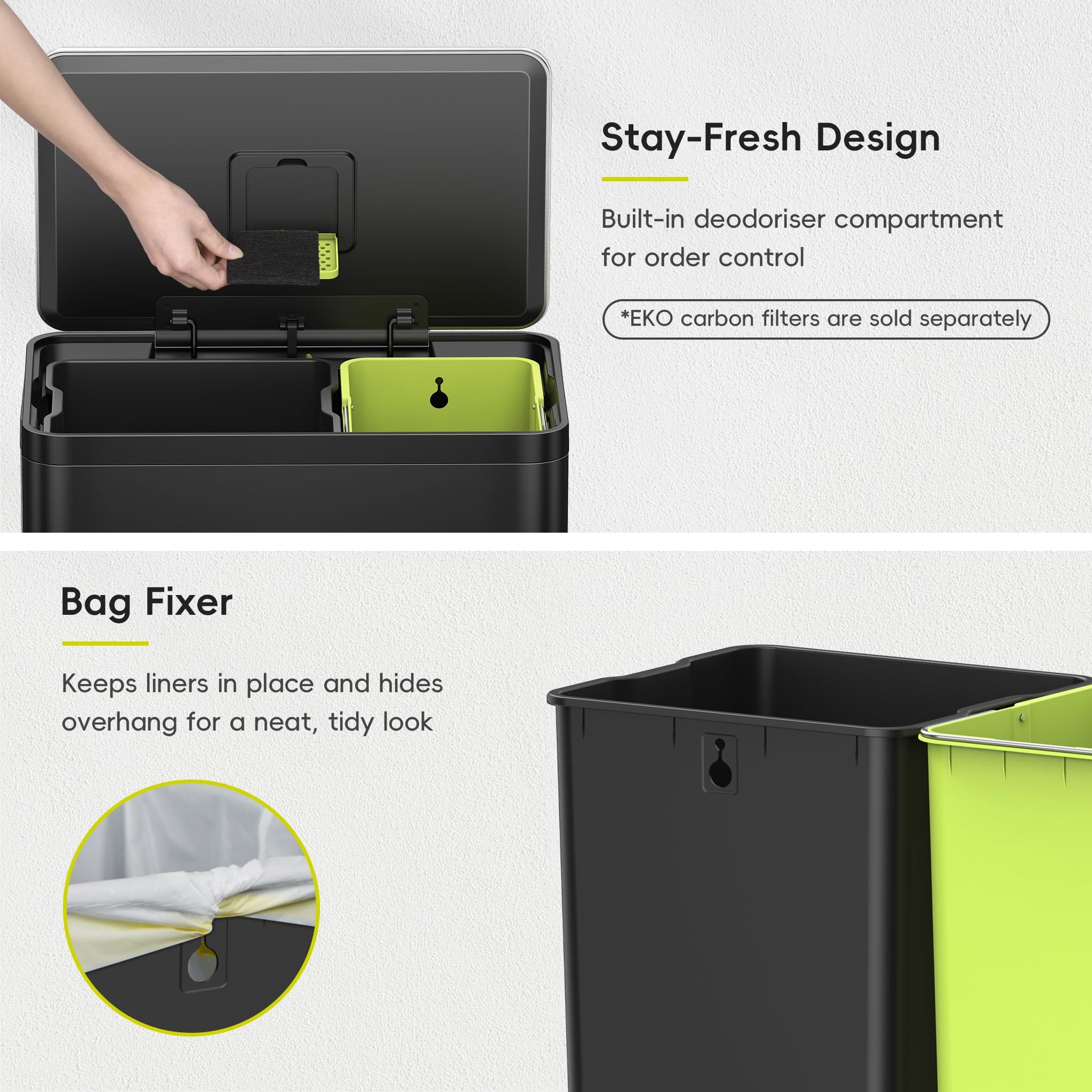 EcoCasa II 36L+24L Dual Trash Can with Recycle Bin