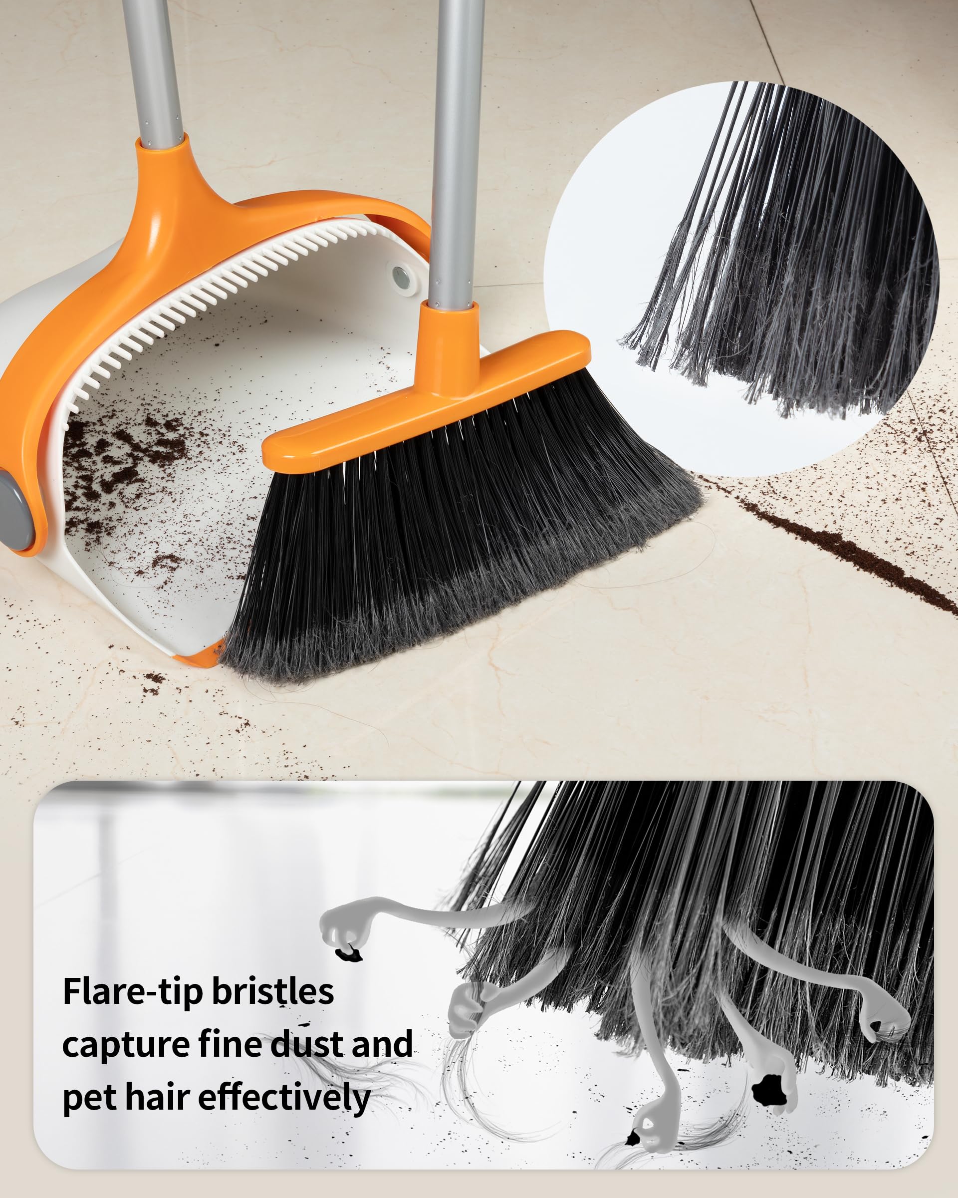 Broom and Dustpan Set with Adjustable Long Handle