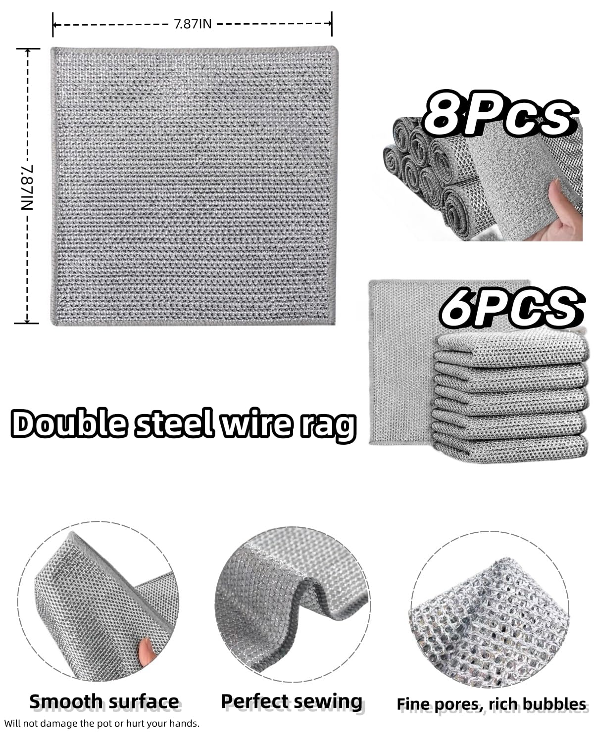 Non Scratch Wire Dishcloth for Washing Dishes (6 Count)