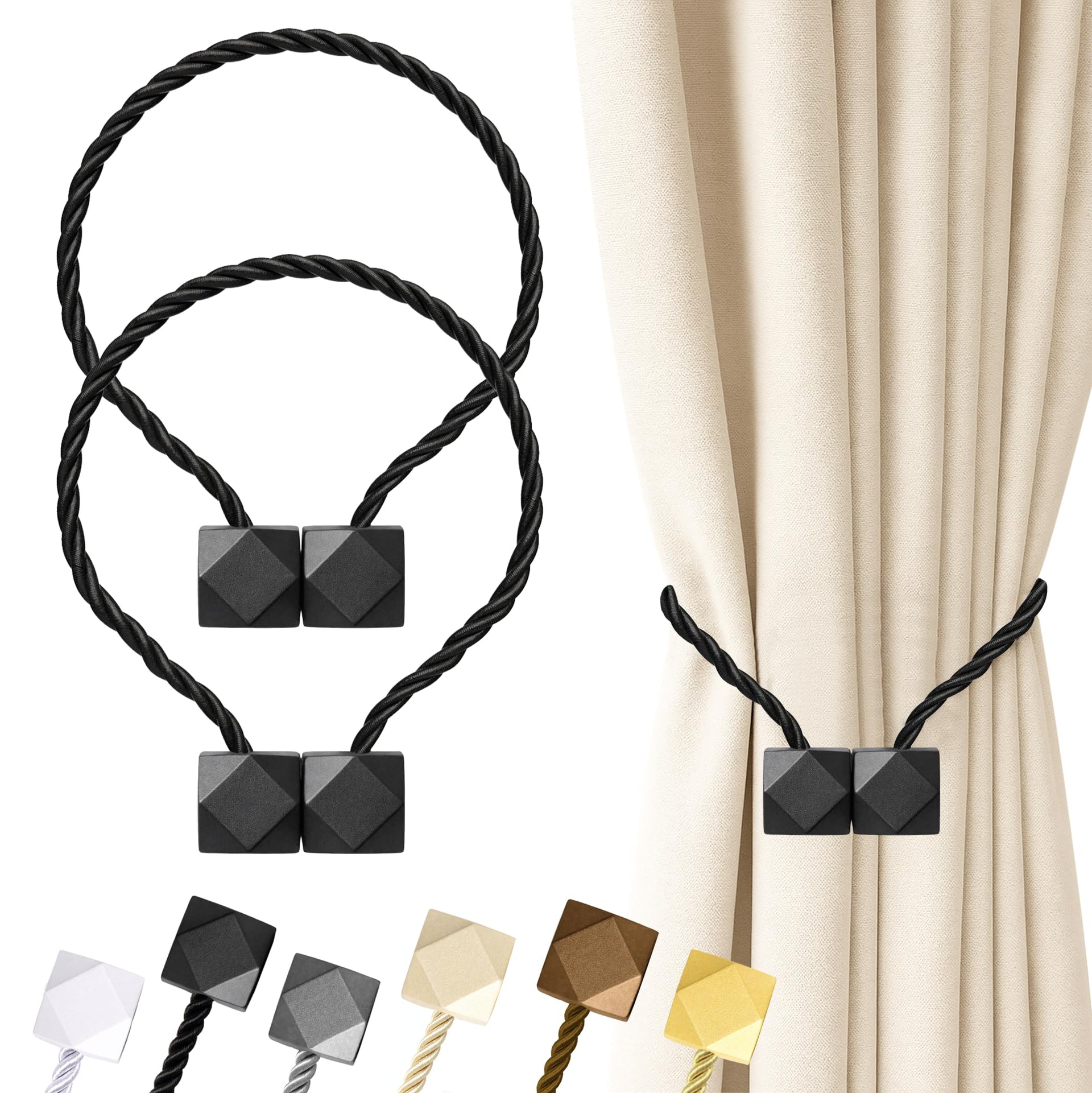 Magnetic Curtain Tiebacks Black 2pcs