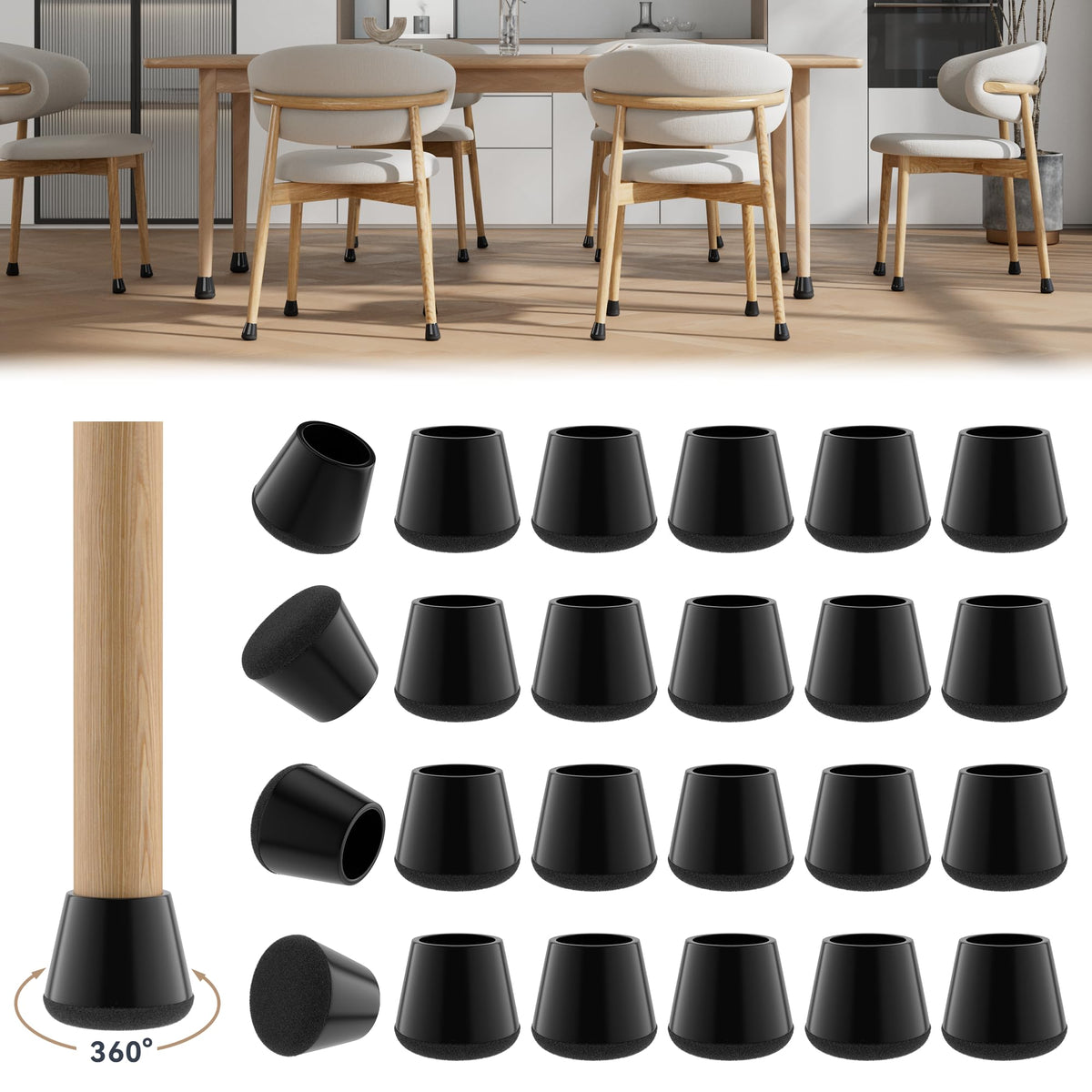 24PCS Upgraded Silicone Chair Leg Floor Protectors for Hardwood Floors (24 Count)