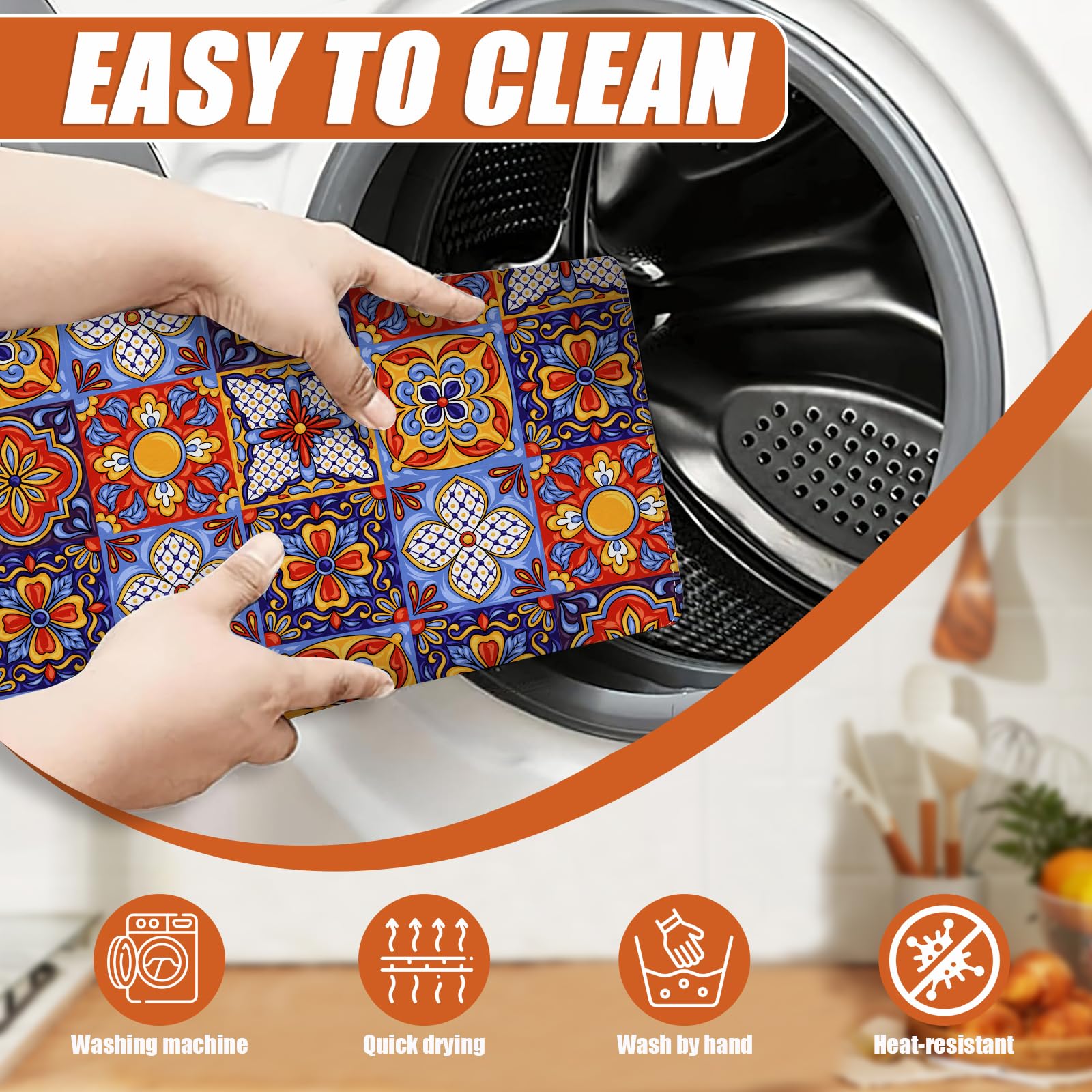 Talavera Mexican Tiles Dish Drying Mat for Kitchen Counter Microfiber Absorbent Dish Kitchen Drying Mat Draining Reusable Washable for Dishes