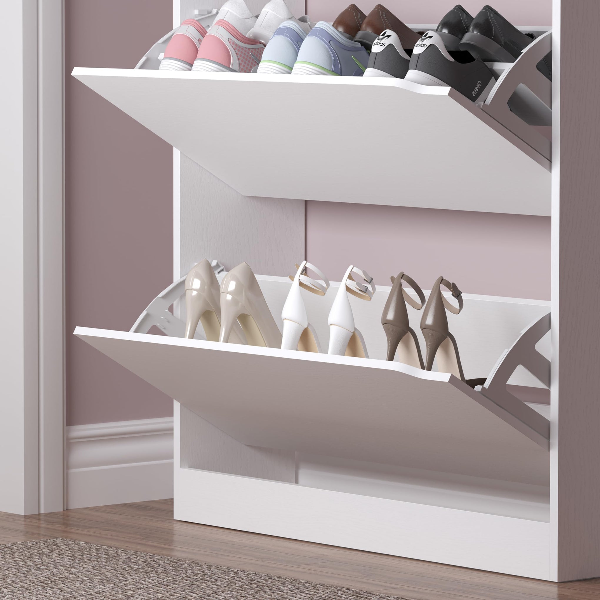Shoe Cabinet with 3 Flip Drawers & Coat Rack