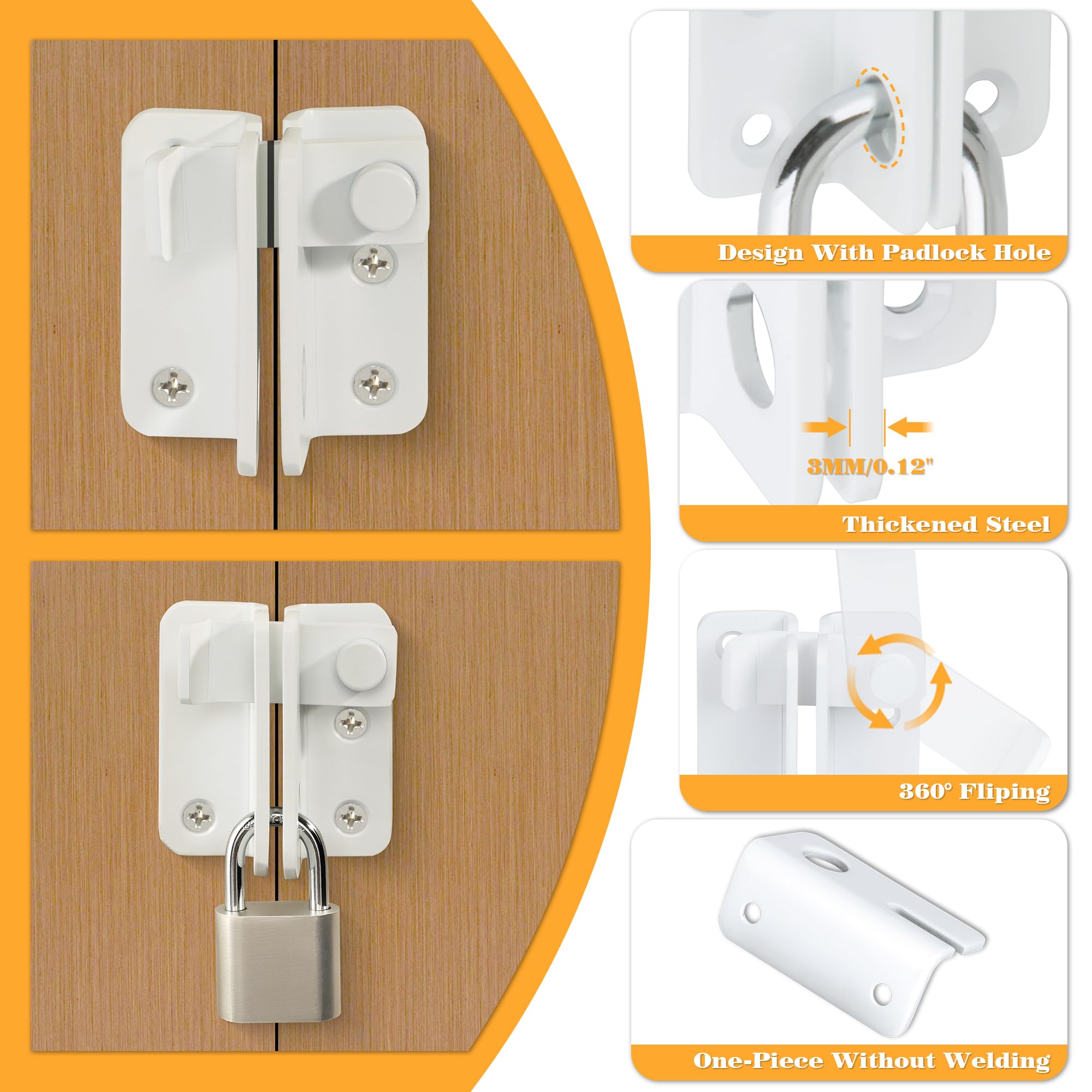 Flip Latch Gate Latches Slide Bolt Latch Safety Door Lock Catch for Barn Cabinet Pet Cage Garden Bathroom Garage Window Sliding Door