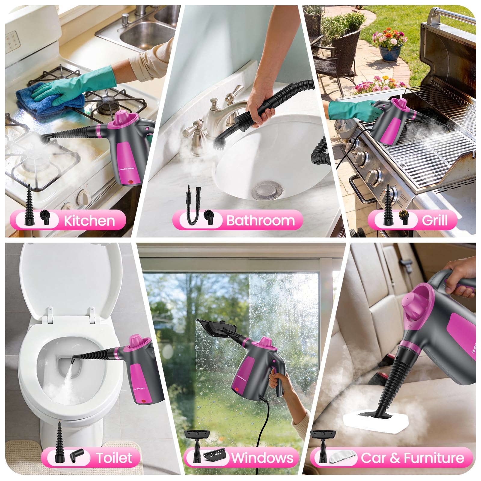 12Pcs Pressurized Handheld Steam Cleaner