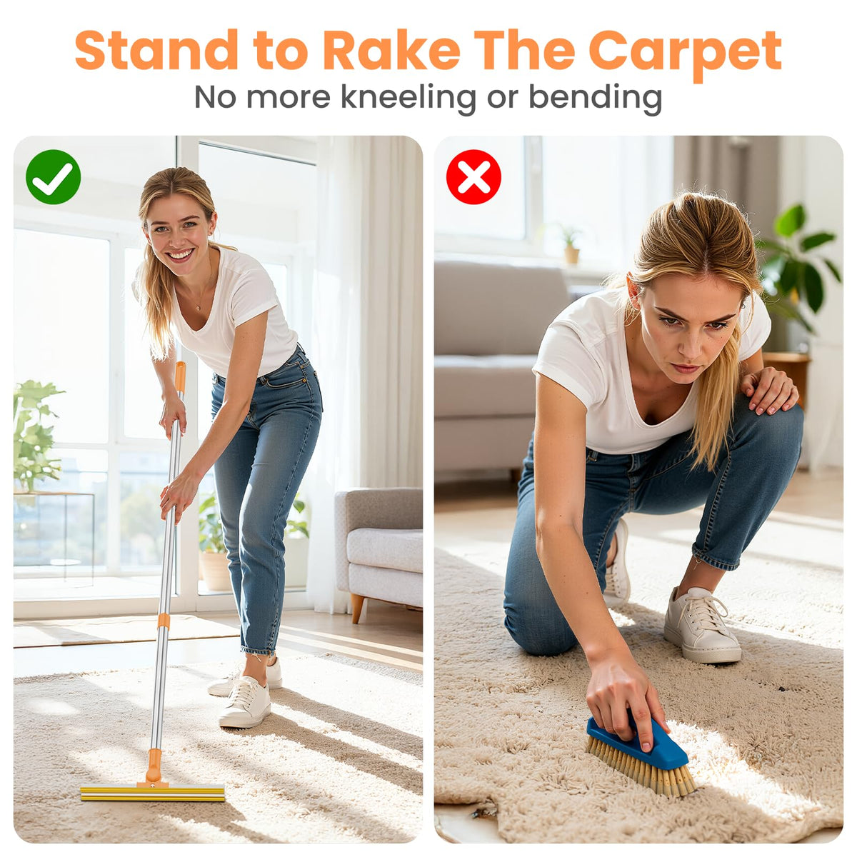 3 in 1 Carpet Rake for Pet Hair Removal