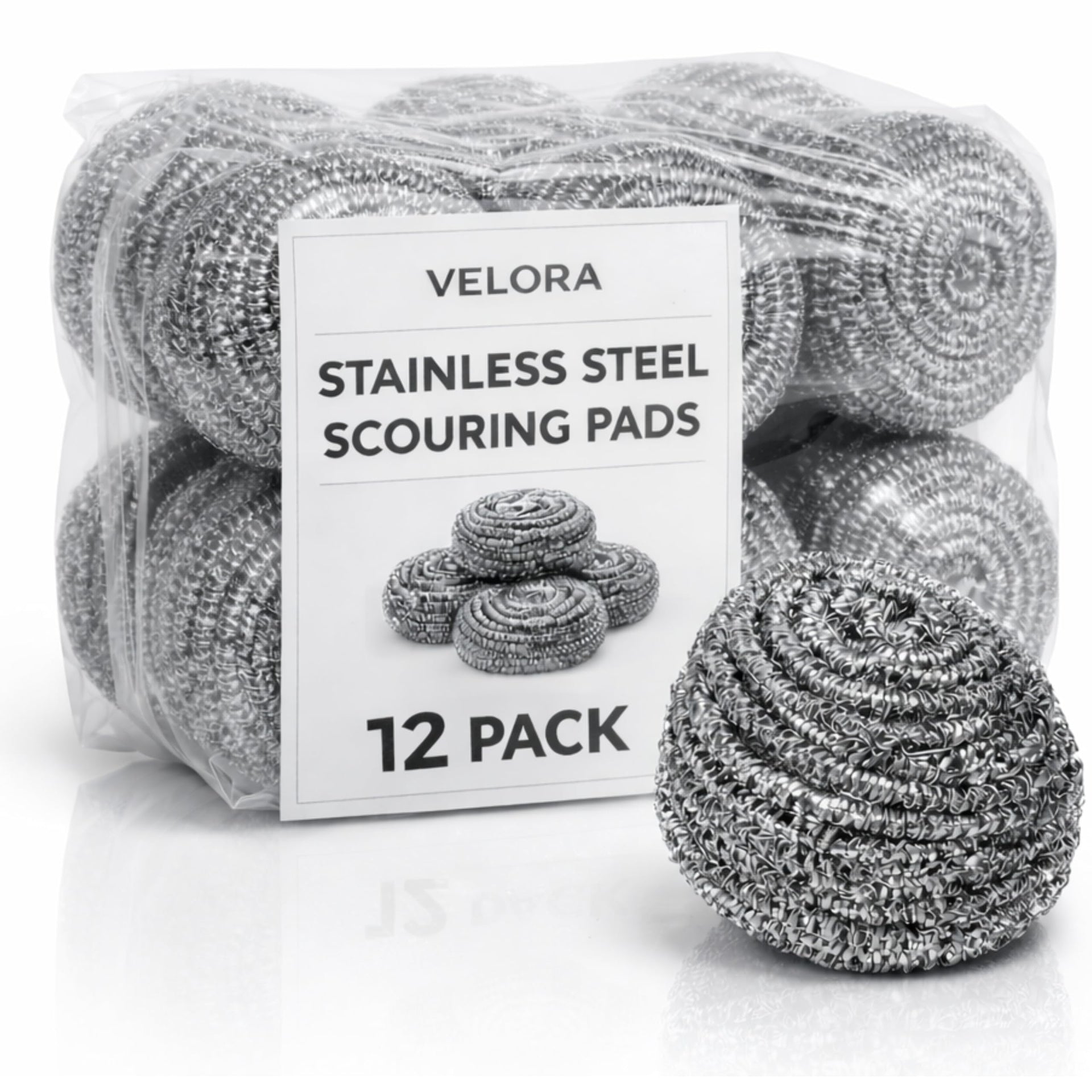 VELORA Stainless Steel Cleaner Scouring Pads [12 Pack] (12 Count) - ModHome Supplies