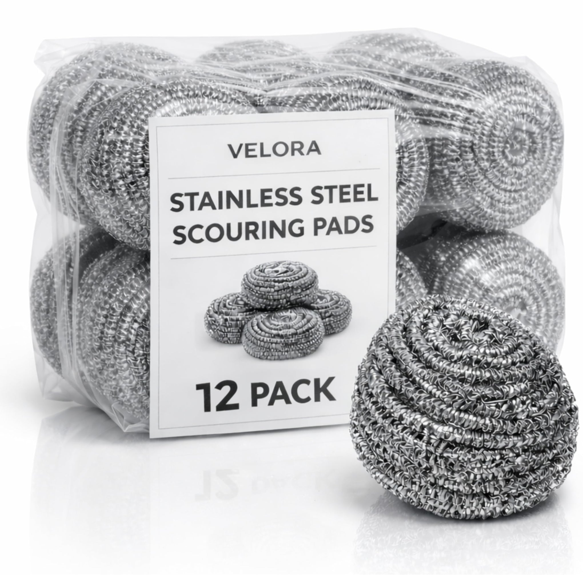 VELORA Stainless Steel Cleaner Scouring Pads [12 Pack] (12 Count) - ModHome Supplies