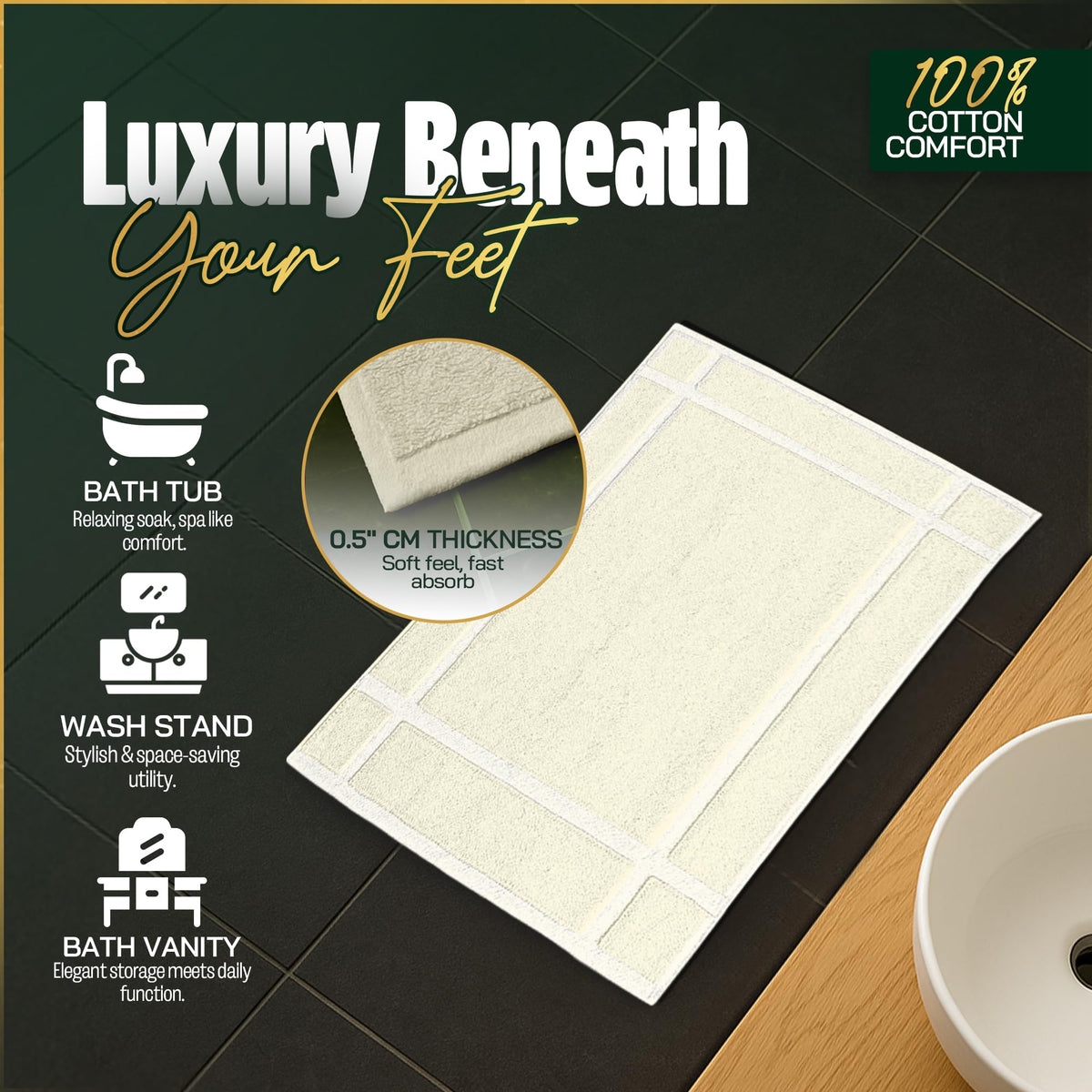 Pack of 6 100% Cotton Bath Mat 18x25 inches (6 Count)