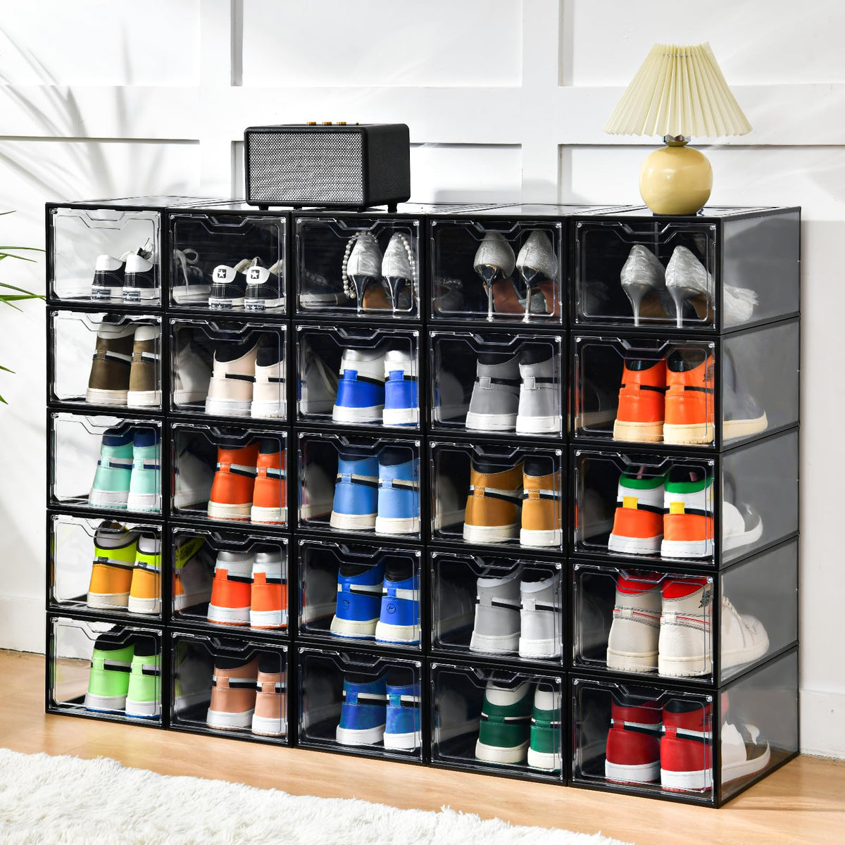 12 Pack Stackable Shoe Storage Organizer with Magnetic Door (12 Count)