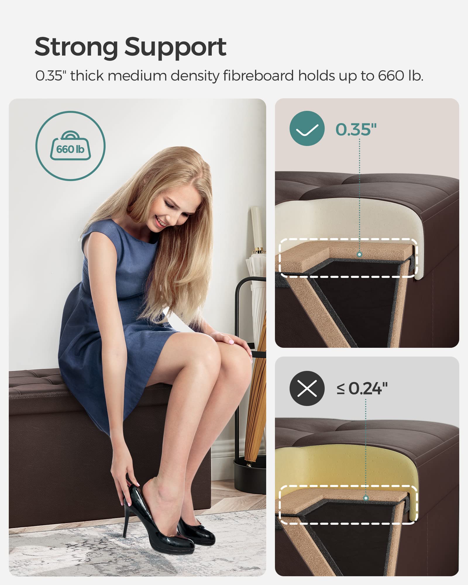 30 Inches Folding Storage Ottoman Bench with Flipping Lid