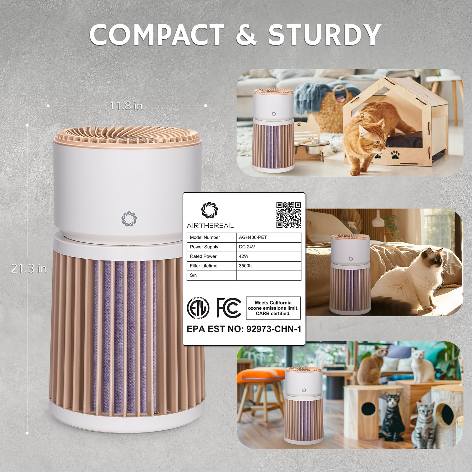 Pet Air Purifier H13 HEPA Up to 2000 sq.ft