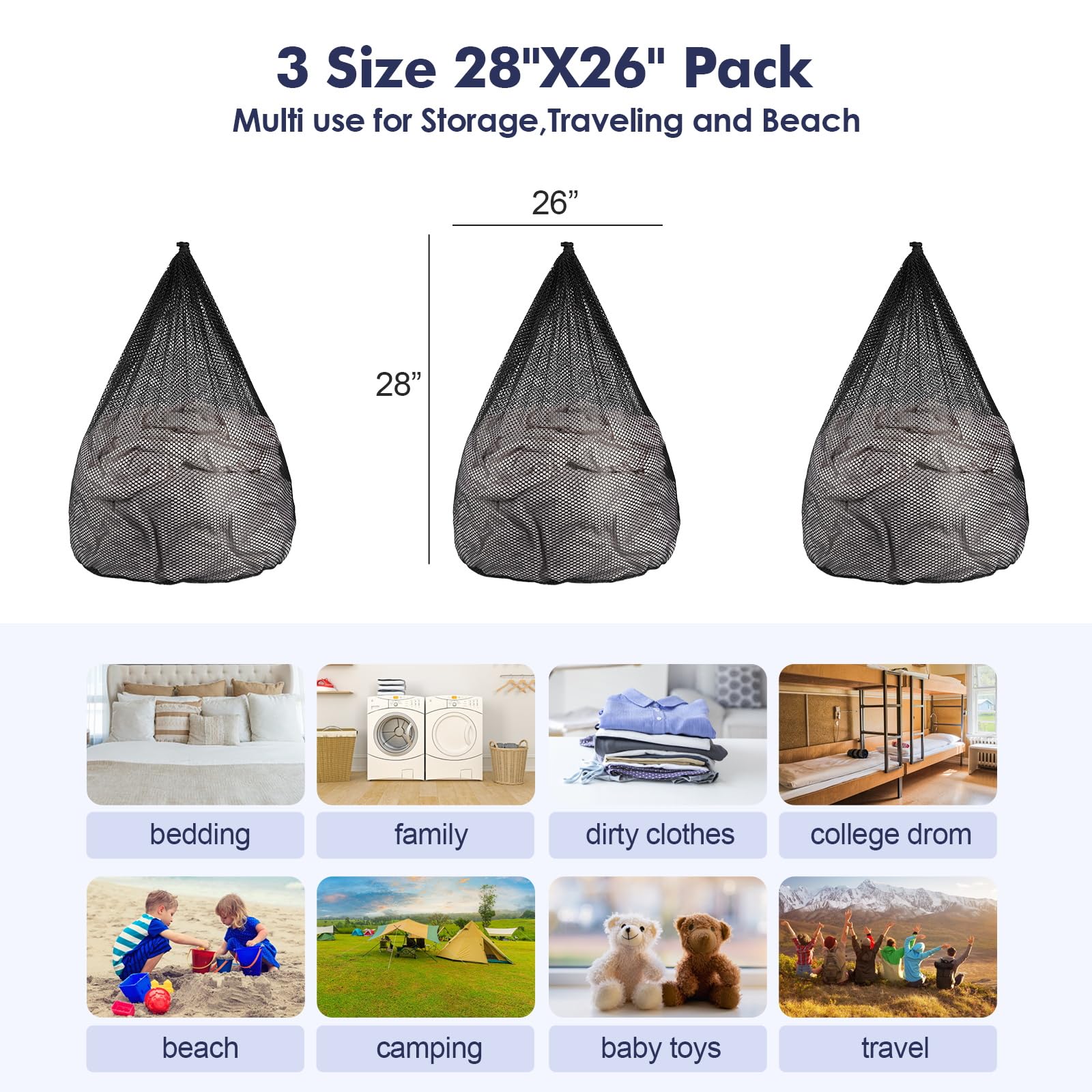 3Pcs Mesh Laundry Bags Washing Machine Mesh Wash Bags Jumbo for Delicates Clothes (3 Count)