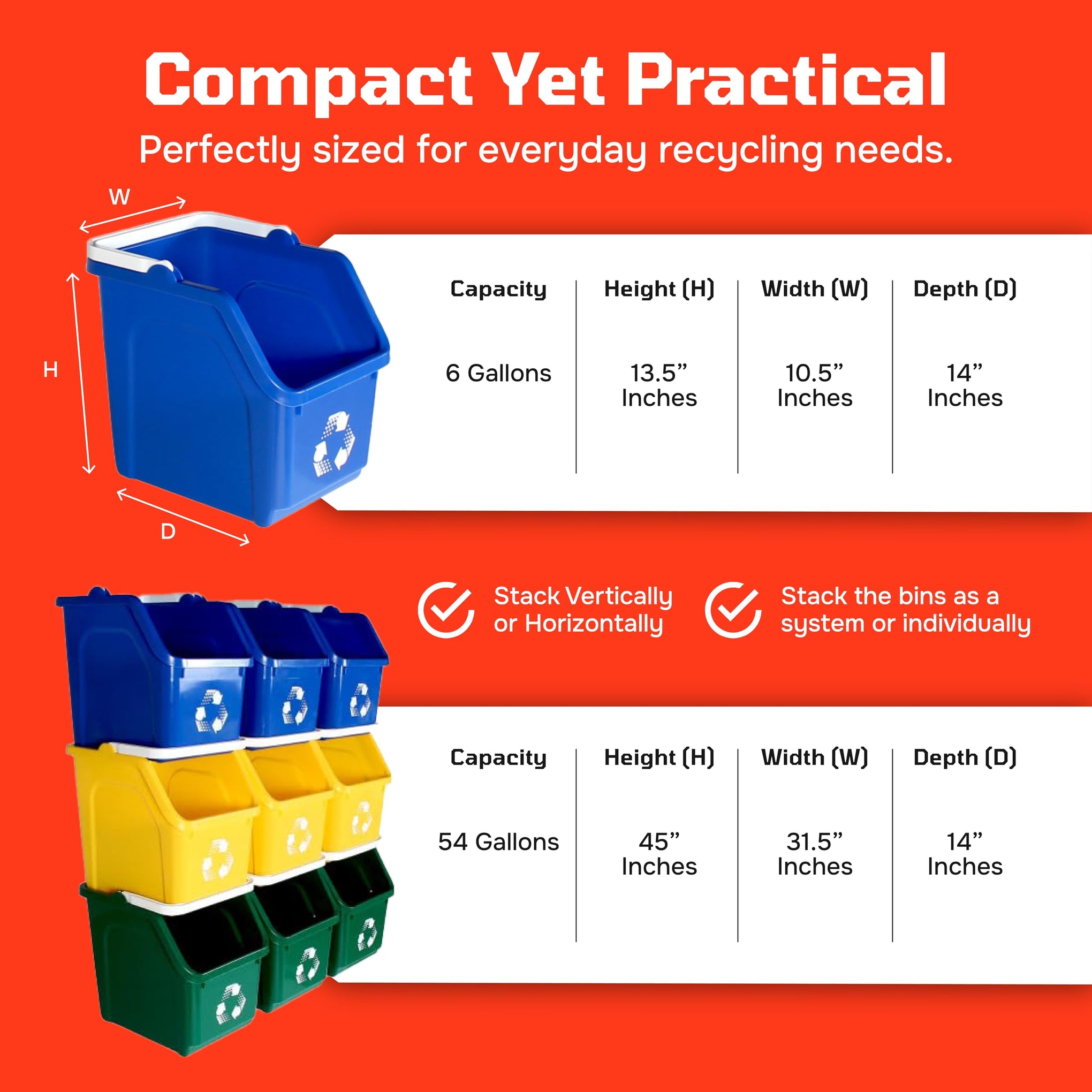 Multi Bin 6 Gallon Stackable Recycle Bins (9 Count)