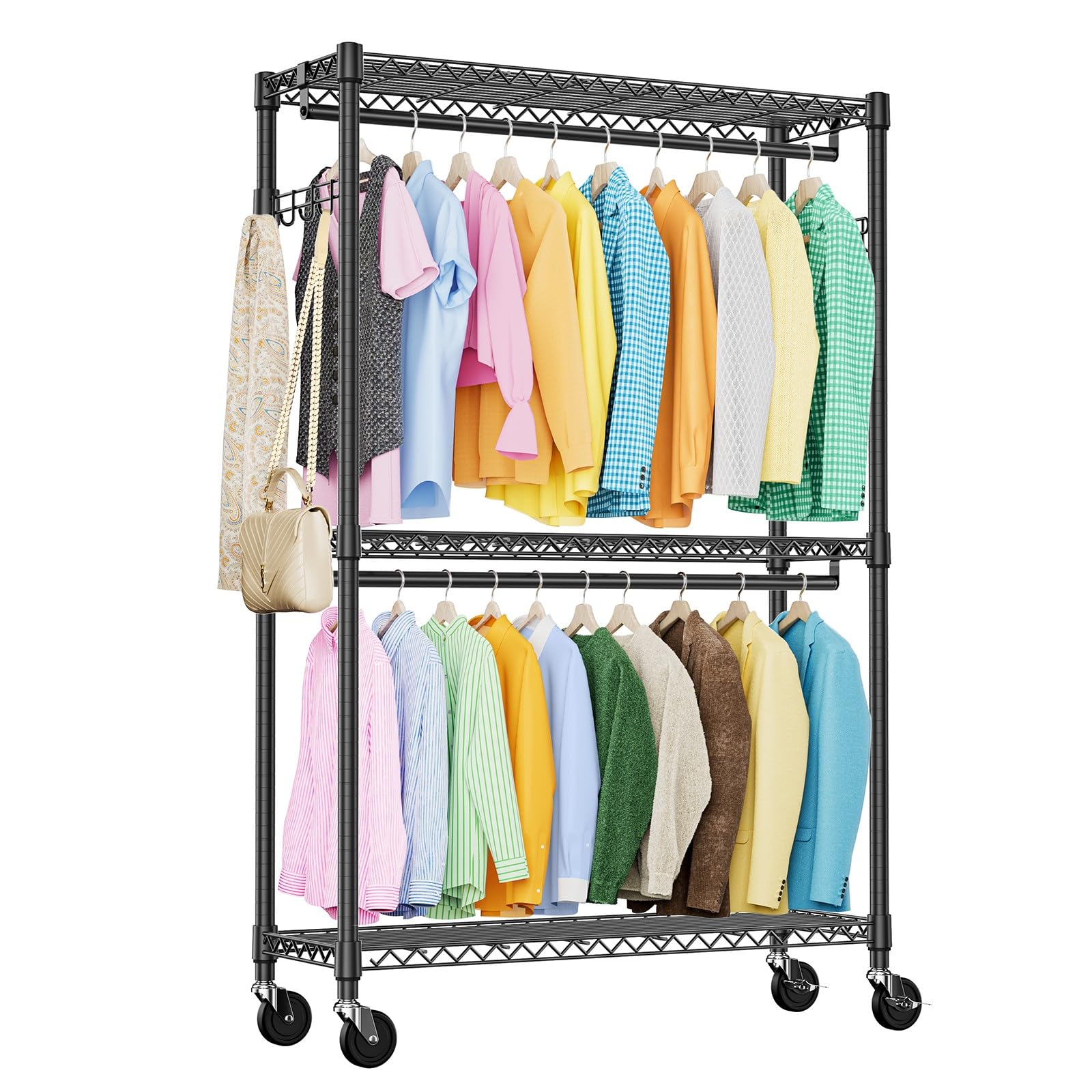 Heavy Duty Rolling Garment Rack Wire Clothes Rack for Hanging Clothes