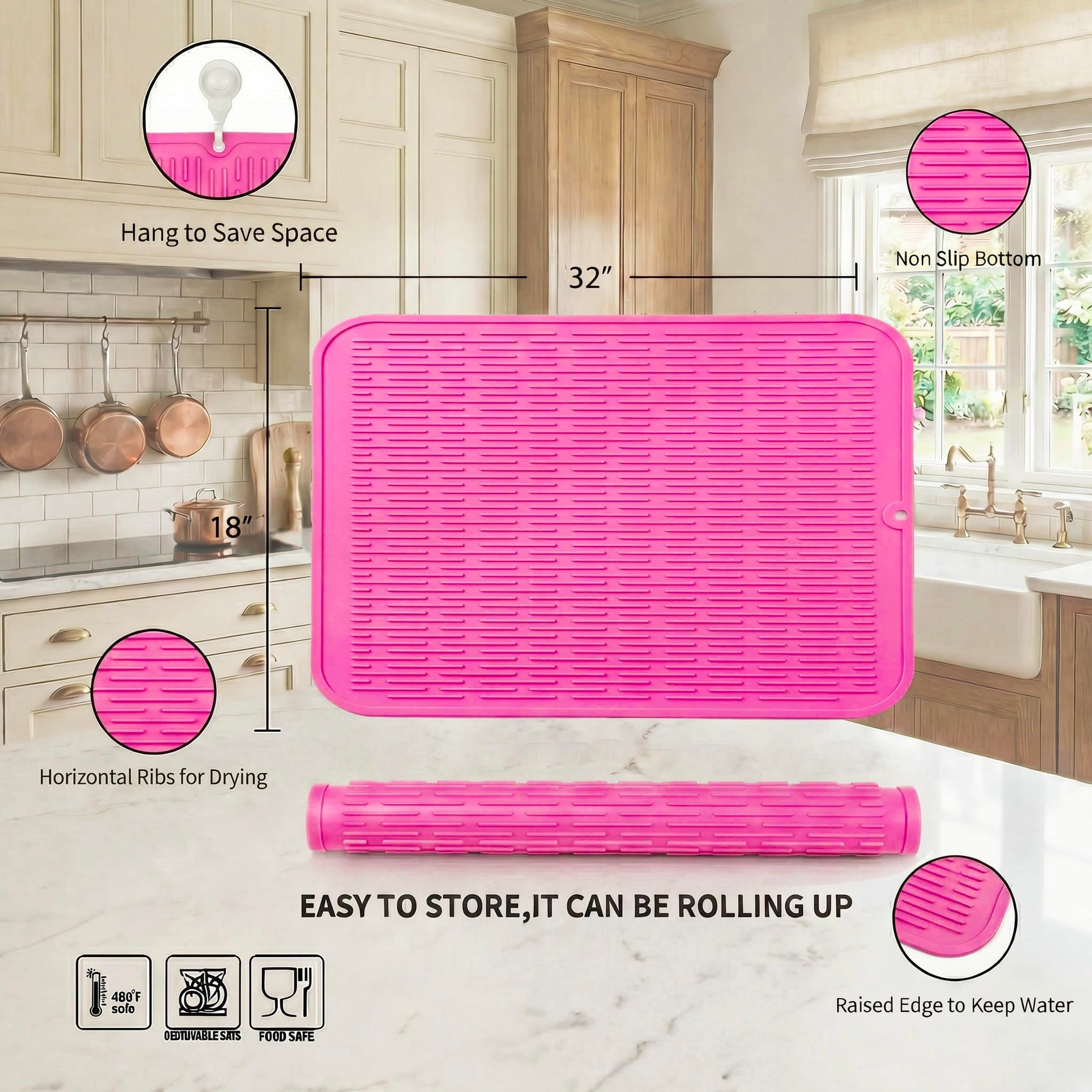 Silicone Dish Drying Mat for Multiple Usage
