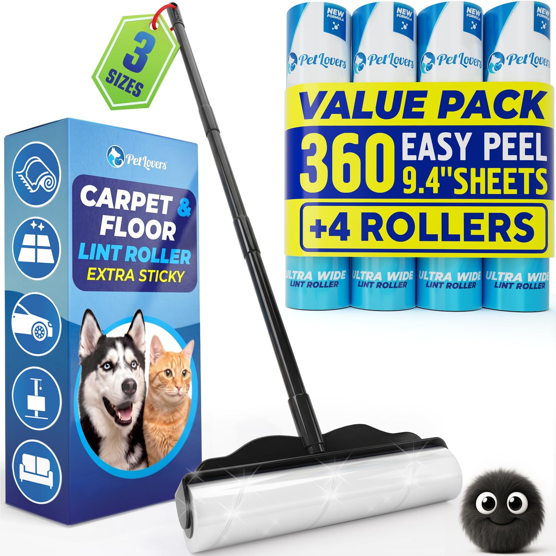 Large Lint Roller with 3 Refills (360 Count)
