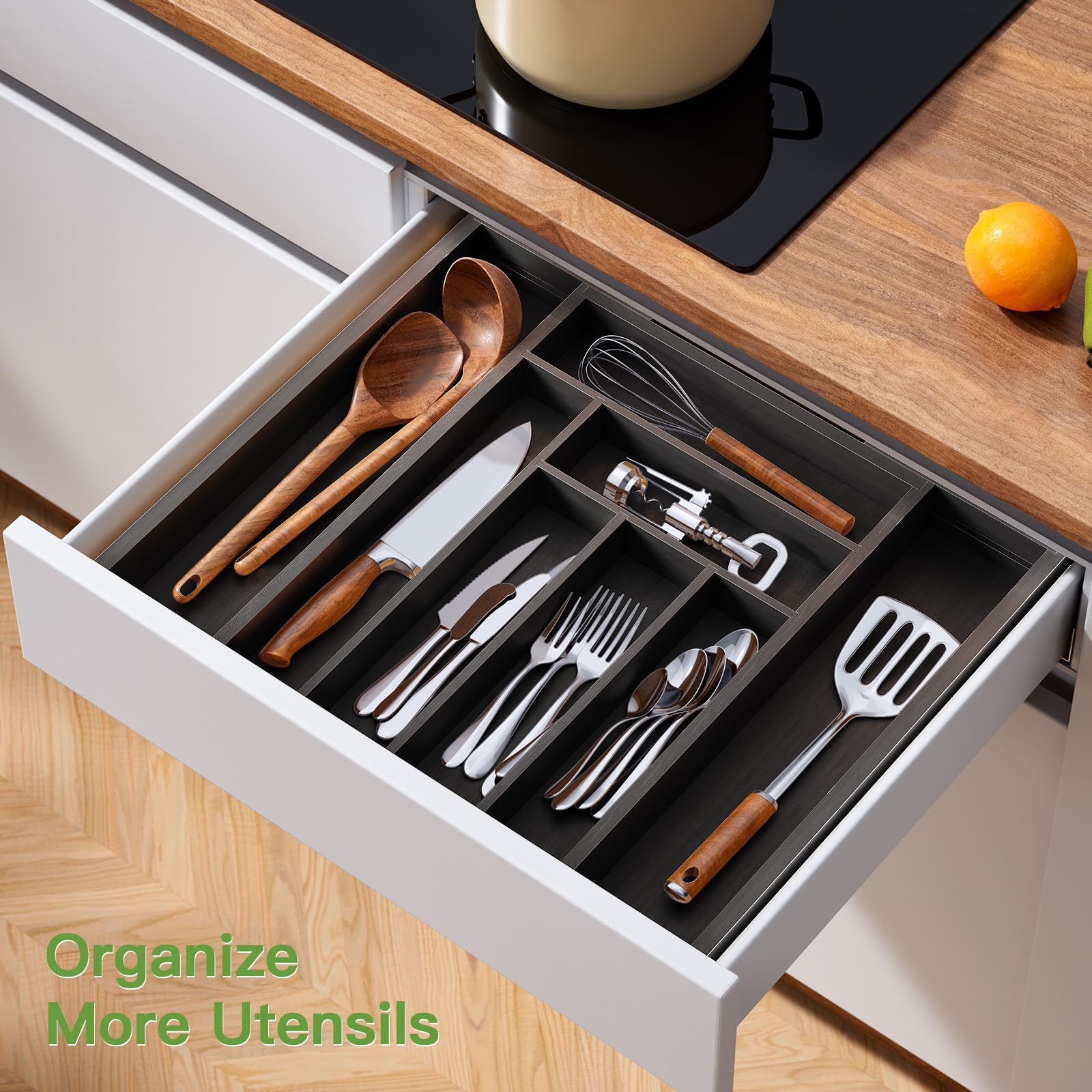 Bamboo Expandable Drawer Organizer for Utensils Holder